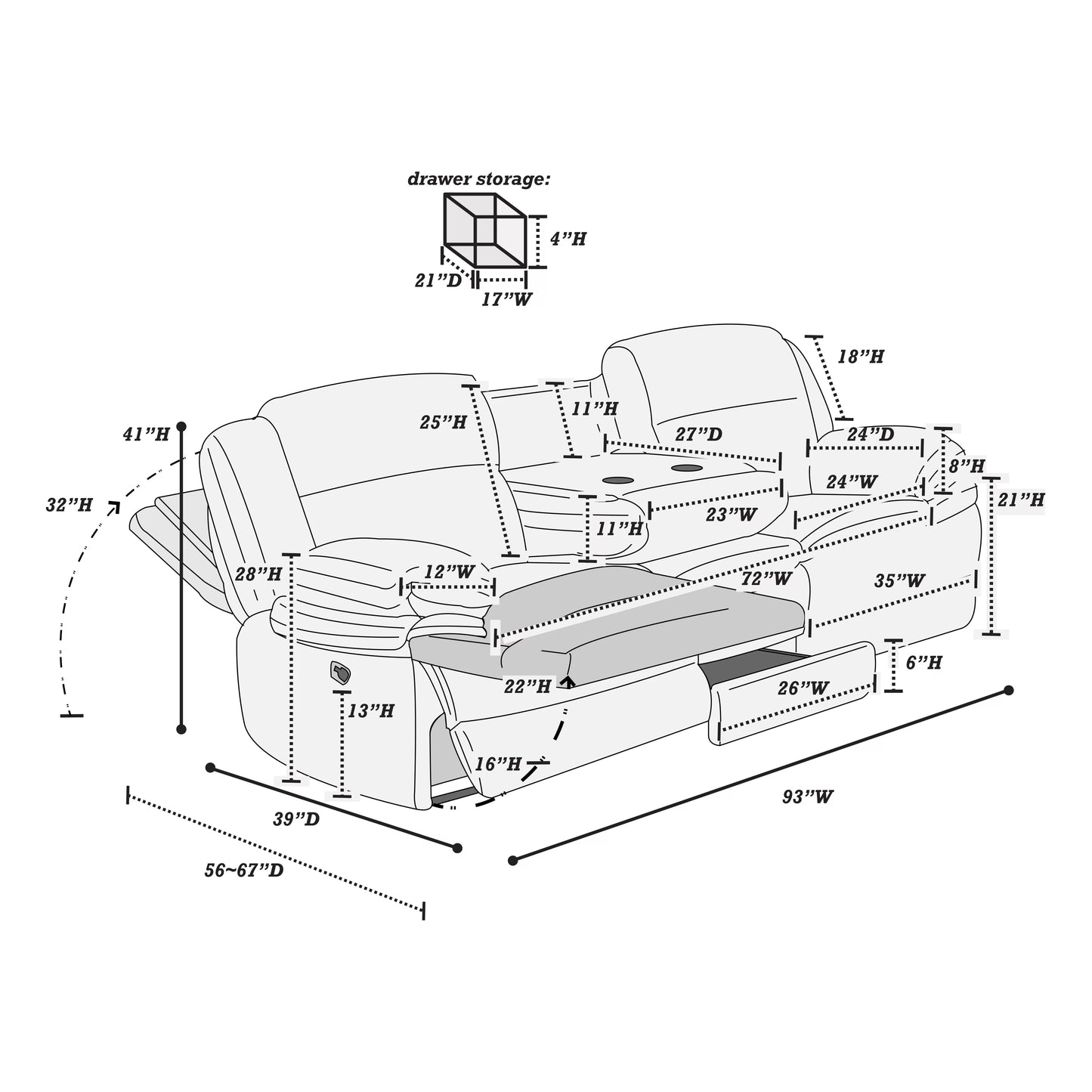 Manual Mechanism Reclining Sofa