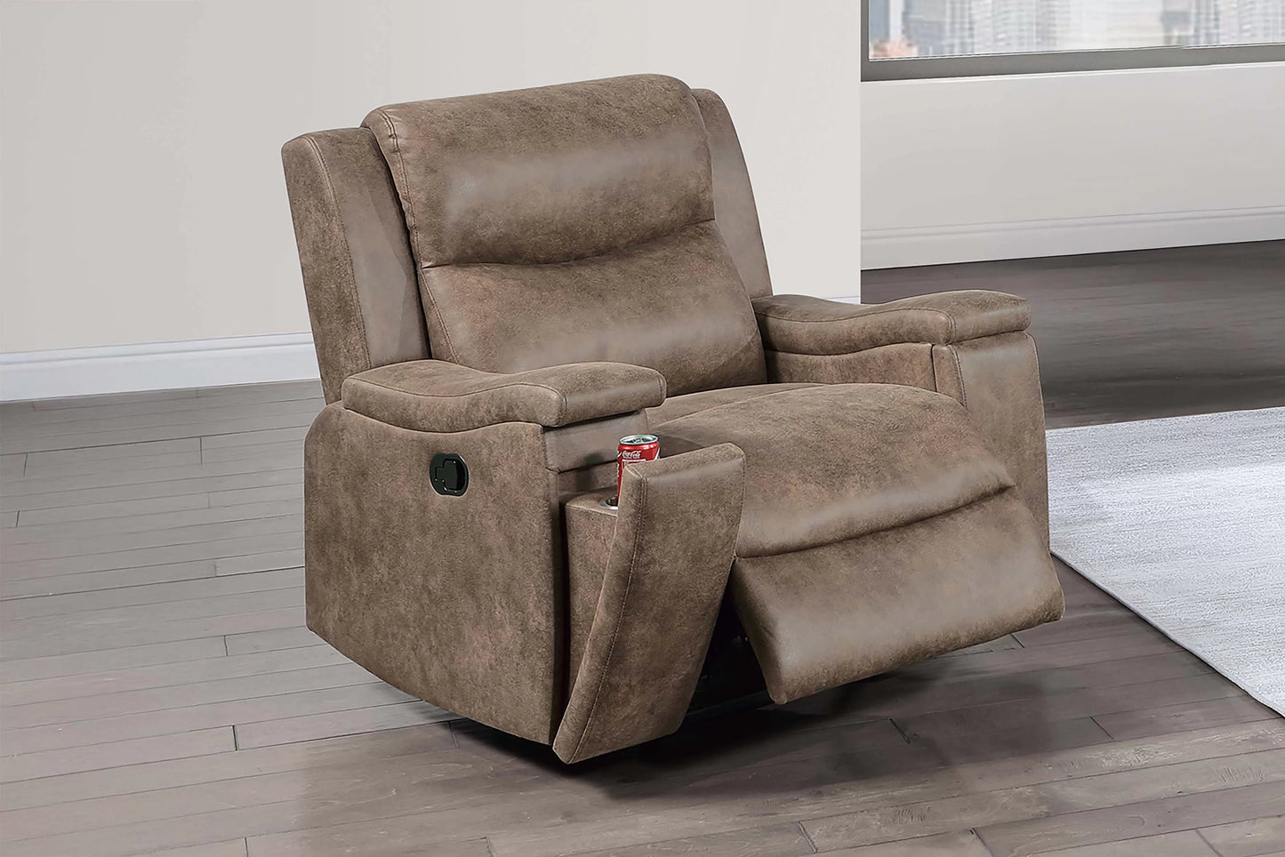 Single Recliner, Walnut, Auburn, Leather-Like Fabric