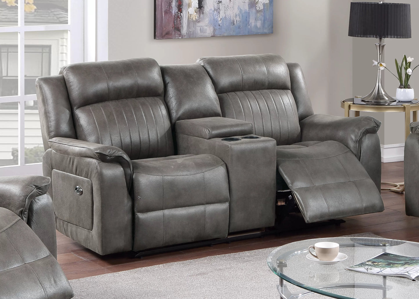 Recliner Loveseat, Slate Blue, Breathable Leathrette