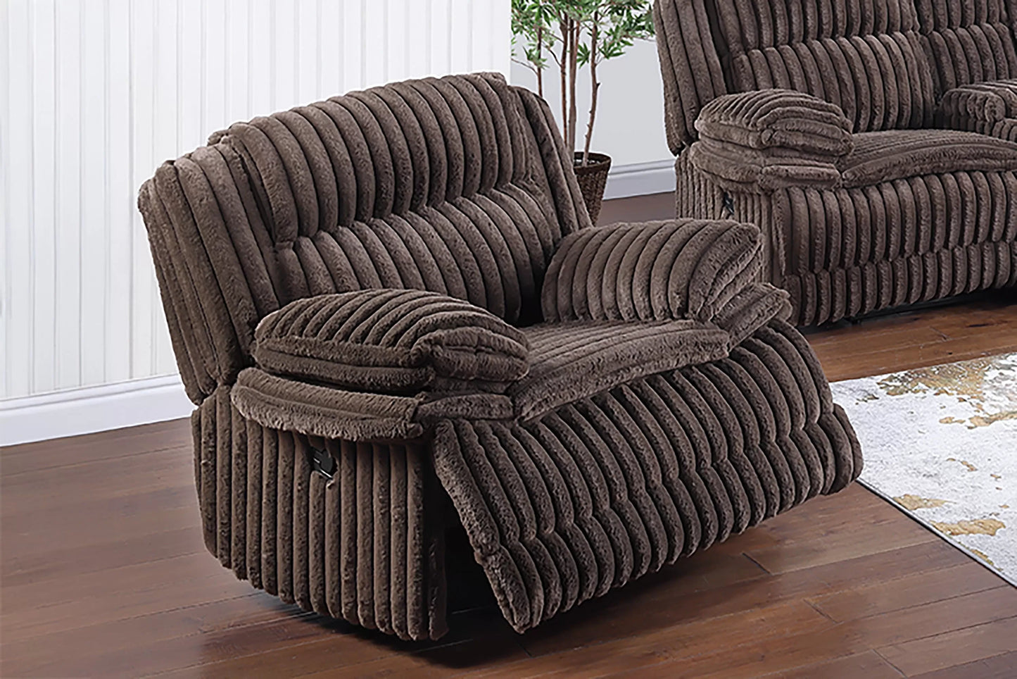 Single Recliner, Chocolate-Light Gray, Fur-like Jumbo Corduroy