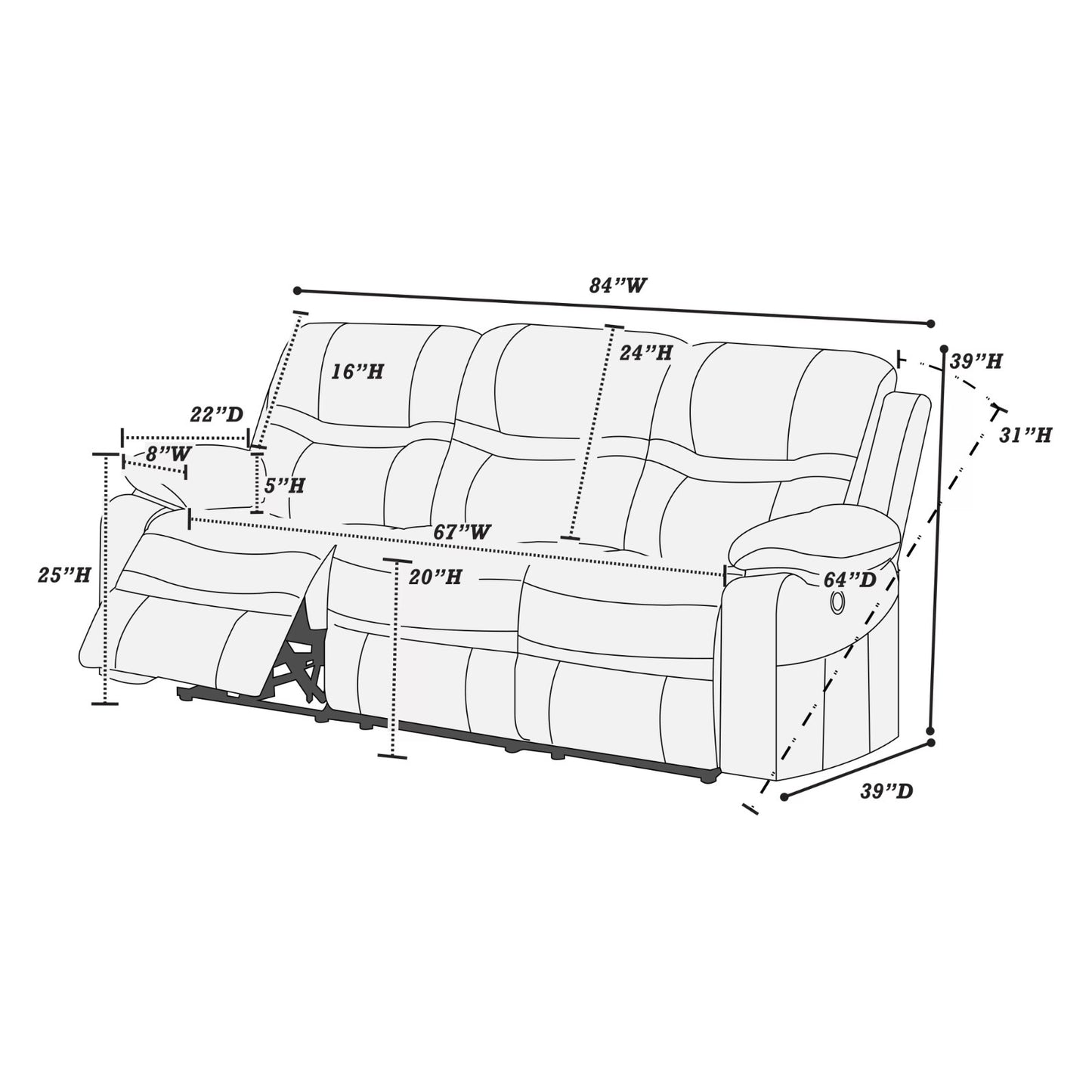 Manual Mechanism Reclining Sofa