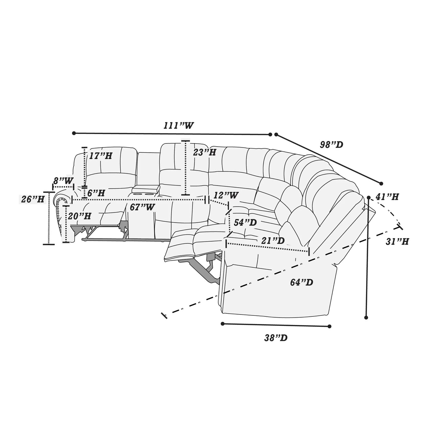 Manual & Power Mechanism Reclining Sectional Sofa
