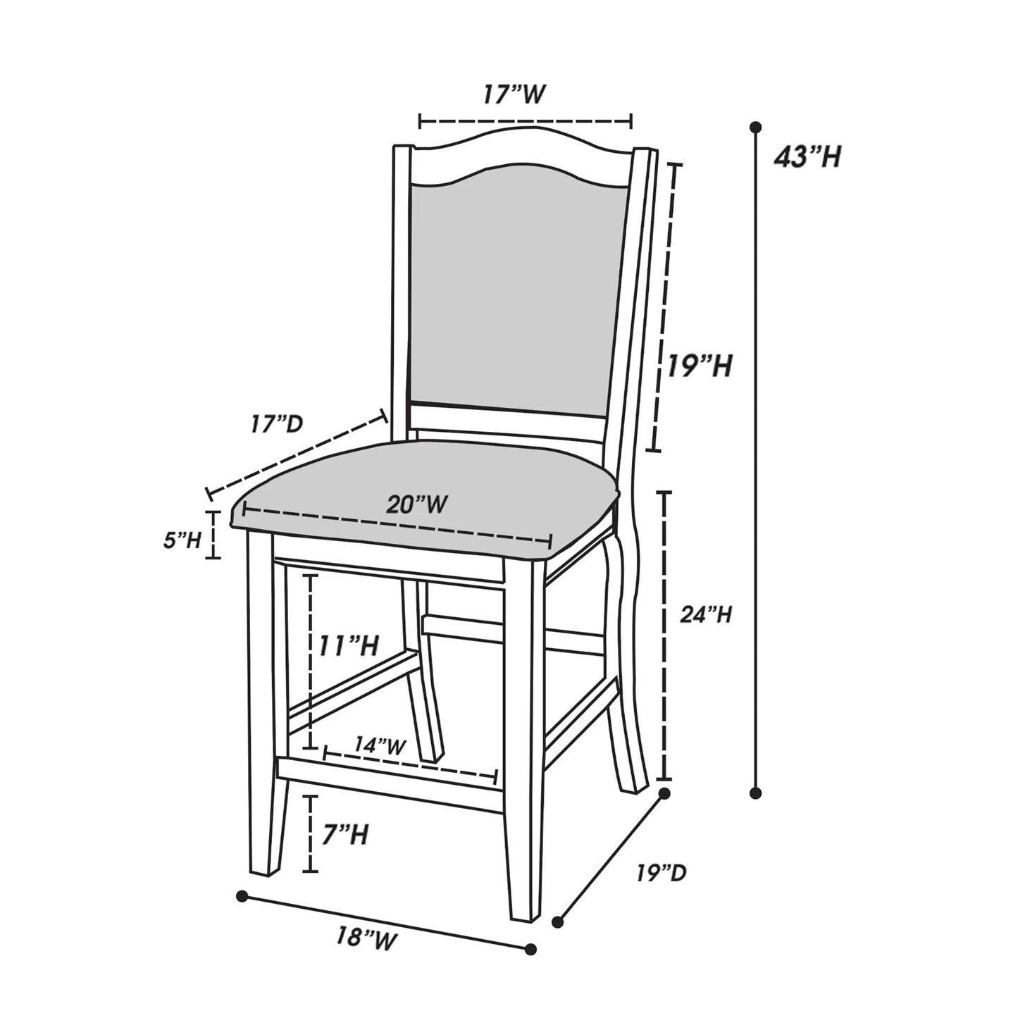 Casual Counter Height Table Set-Under-Table Shelf (Table + 4 Chairs)