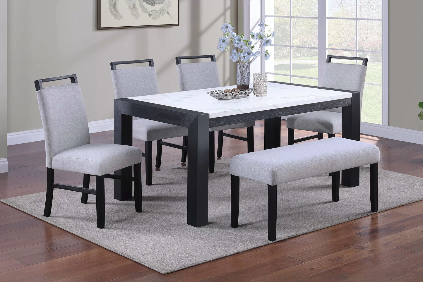 Casual Dining Table Set (Table +4 Chairs + Bench)