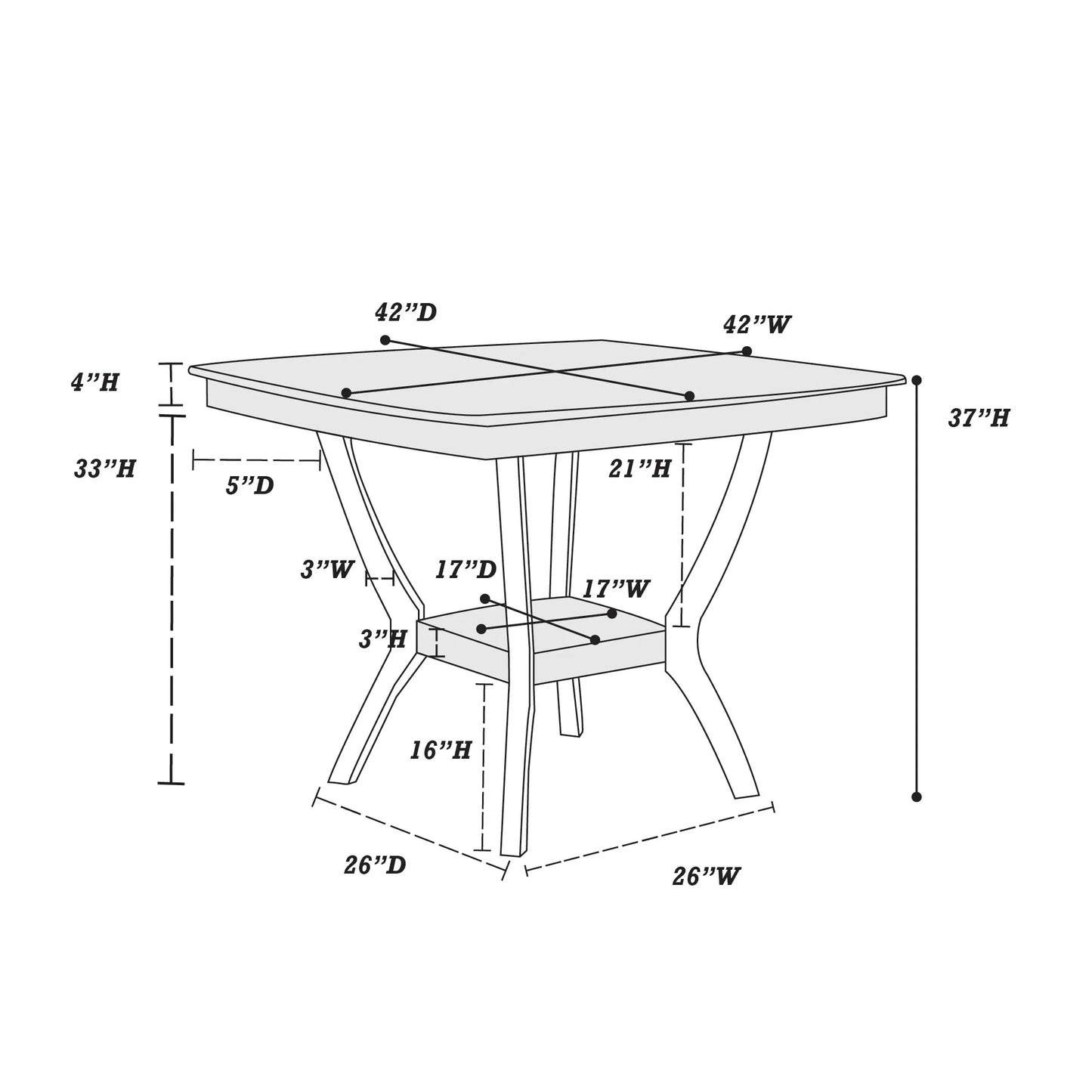 Casual Counter Height Table Set-Under-Table Shelf (Table + 4 Chairs)