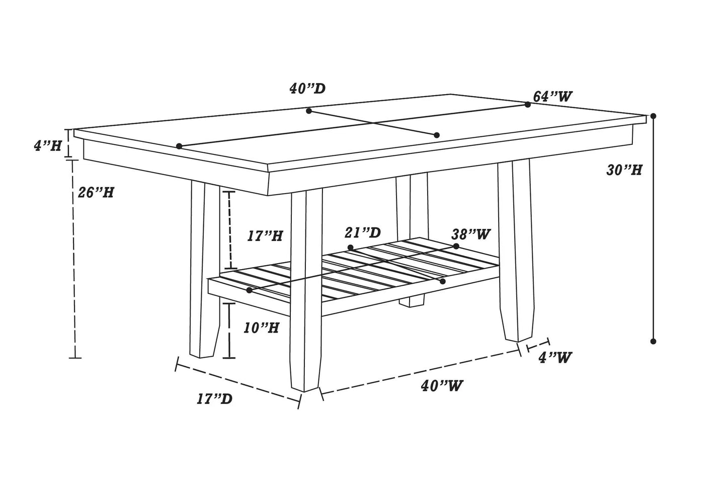 Casual Dining Table Set-Under-Table Shelf (Table + 6 Chairs)
