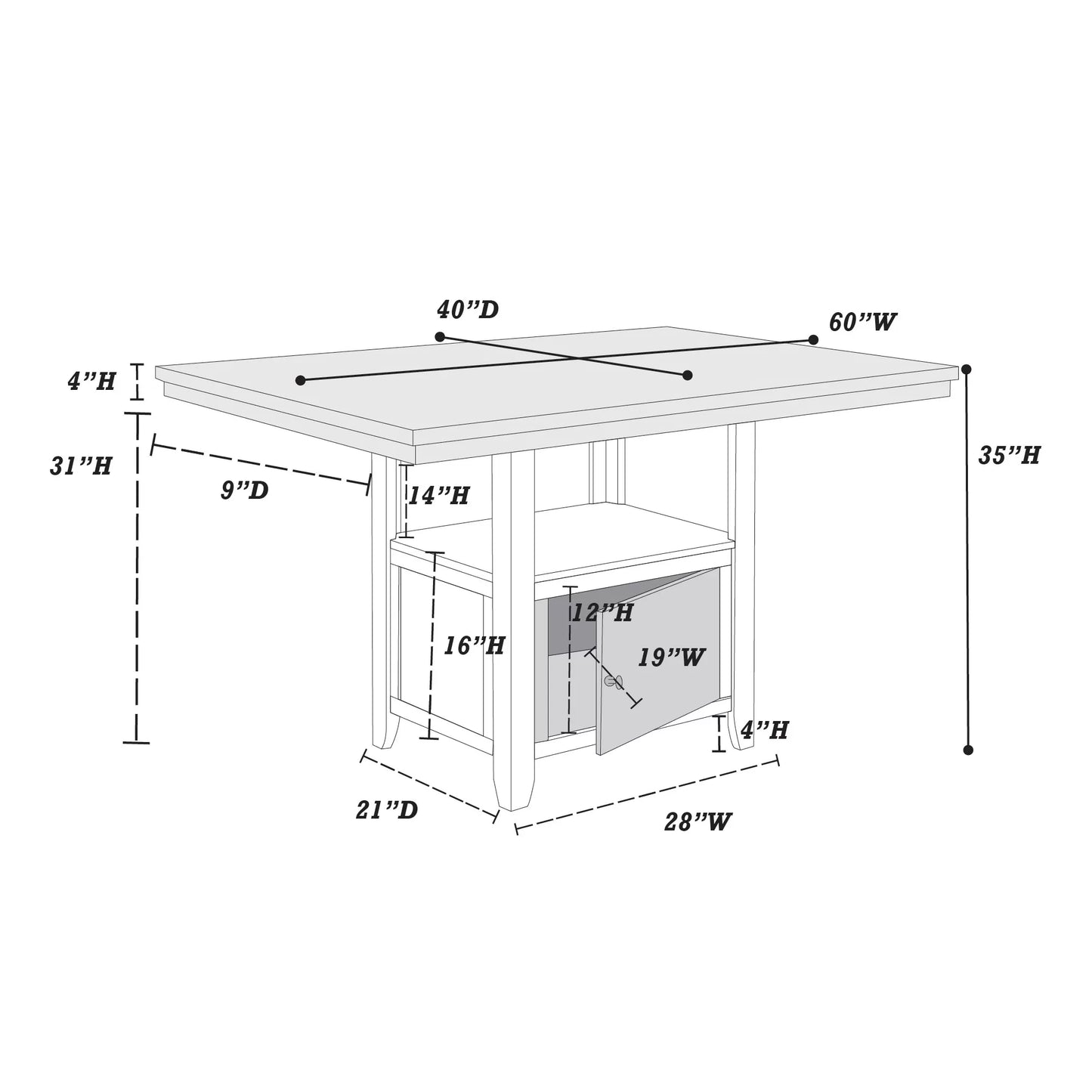 Casual Counter Height Table Set Under-Table Storage (Table + 4 Chars + Bench)