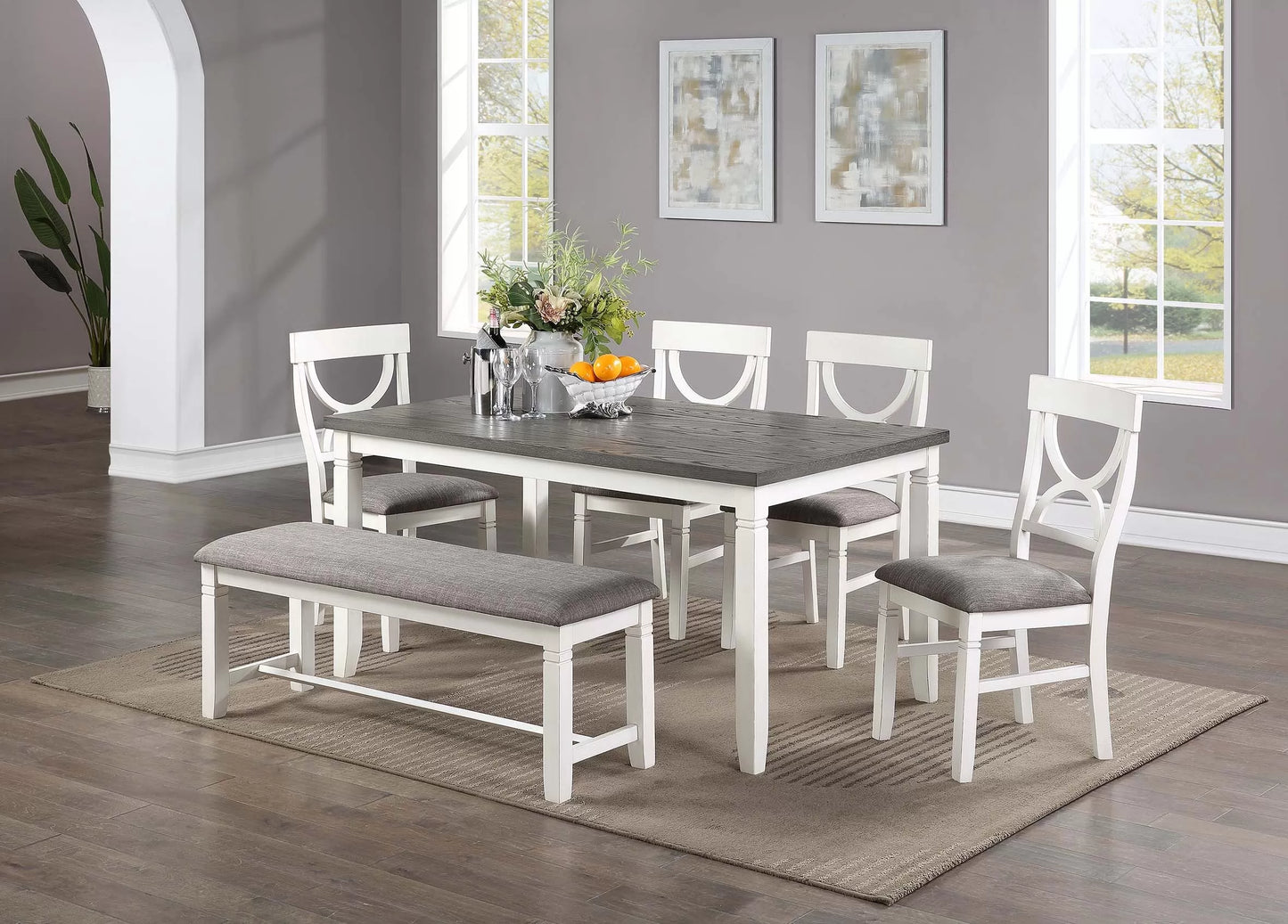 6-Pc Dining Set (Table + 4 Chairs + Bench)