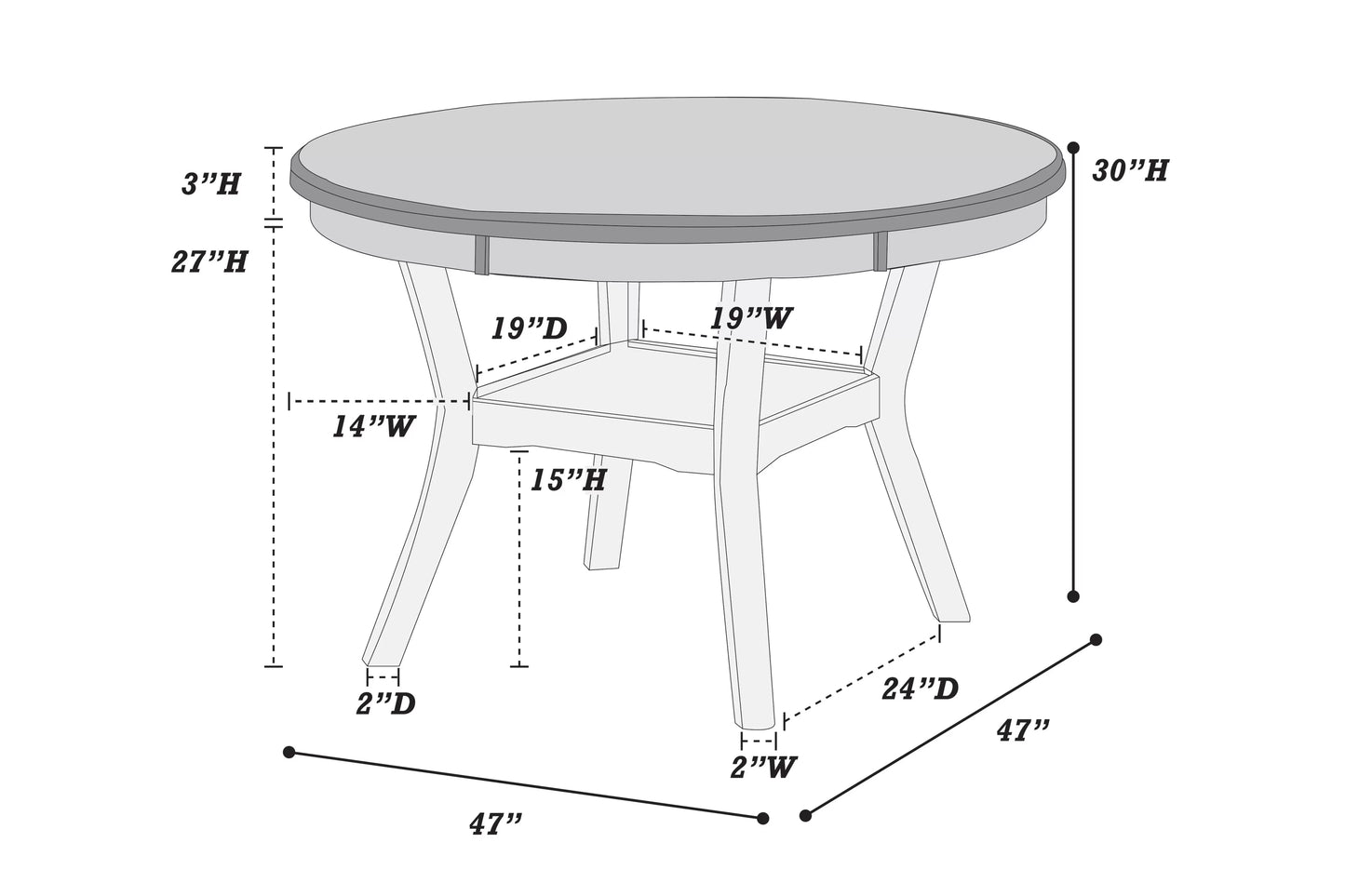 Casual Dining Table Set -Under-Table Shelf (Table + 4 Chairs)
