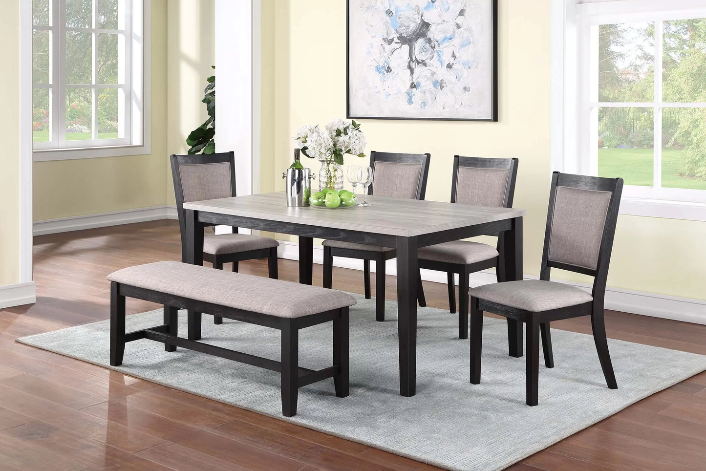6-Pcs Dining Set (Table + 4 Chairs + Bench)