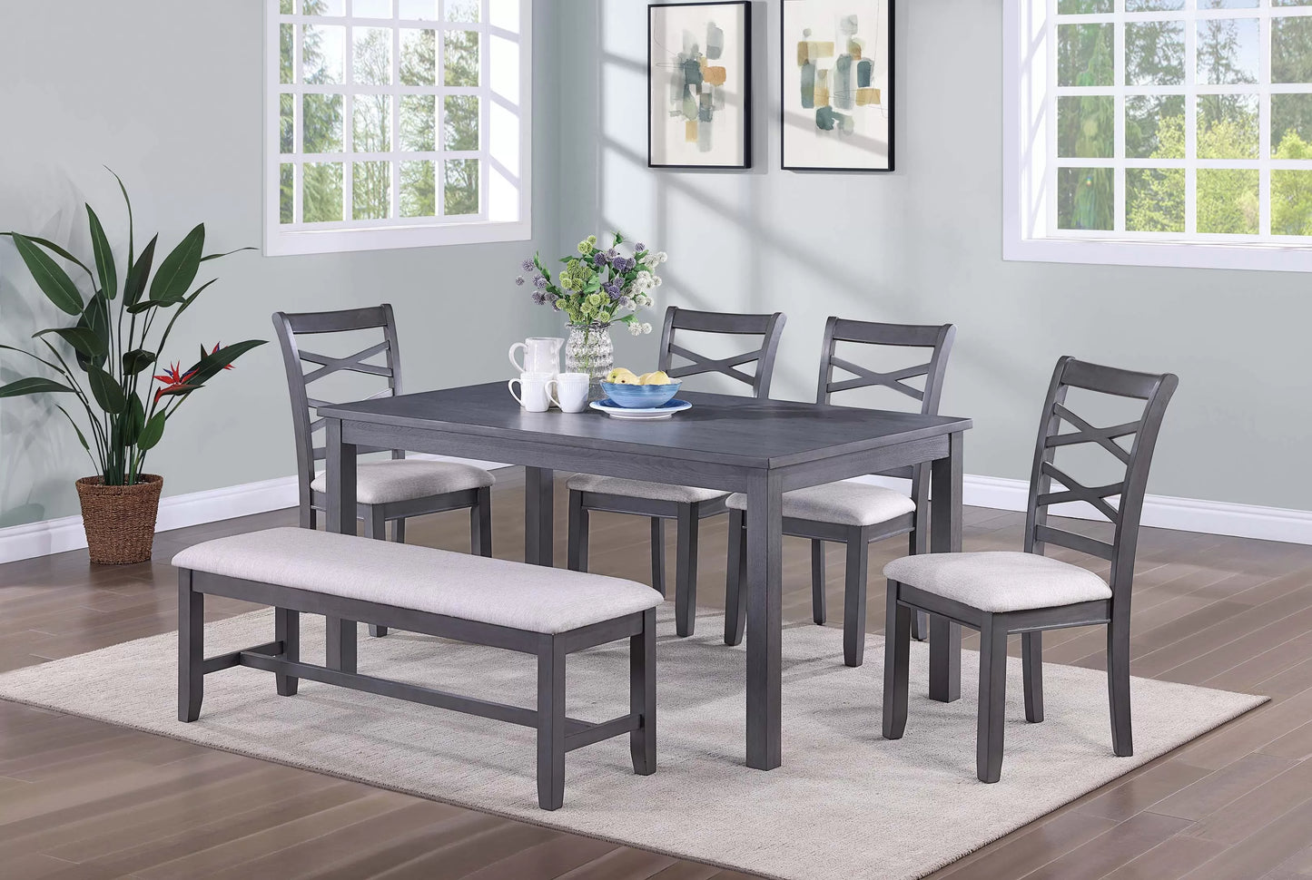 6-Pcs Dining Set (Table + 4 Chairs + Bench)