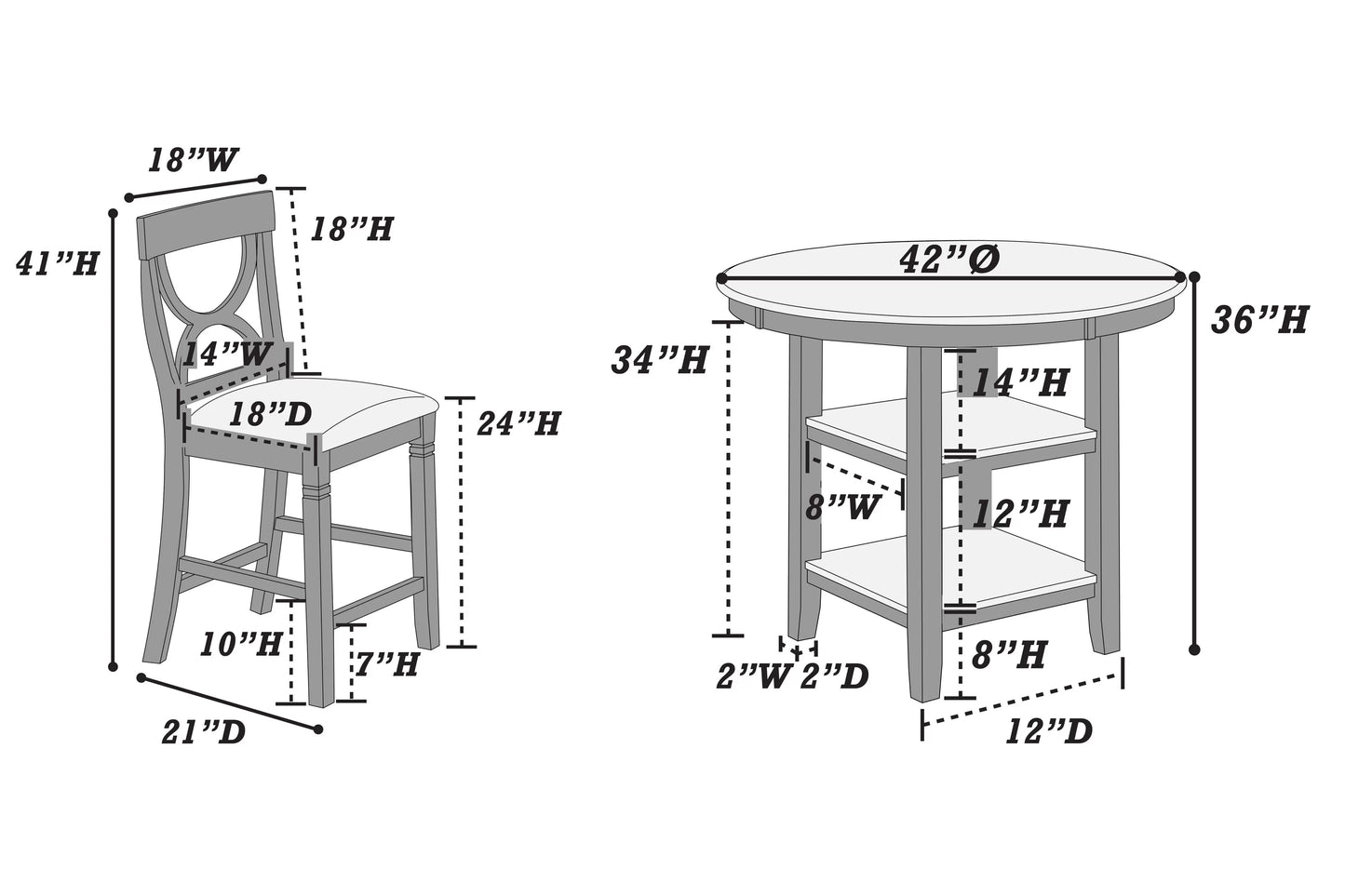 5-Pcs Counter Height Dining Set