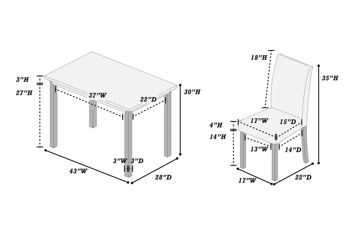 5- PC Dining Set (Table + 4 Chairs)