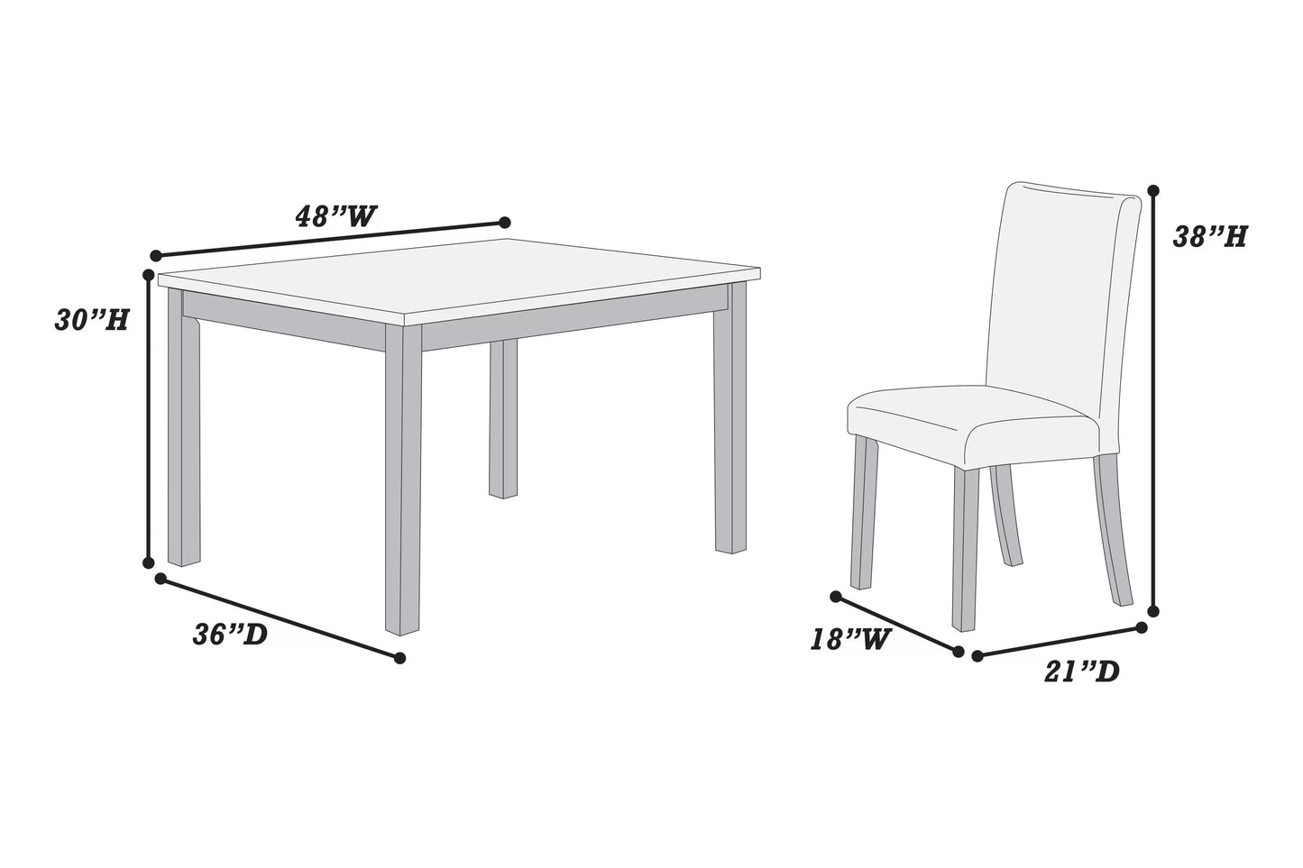 5-Piece Dining Set (Table + 4 Chairs)