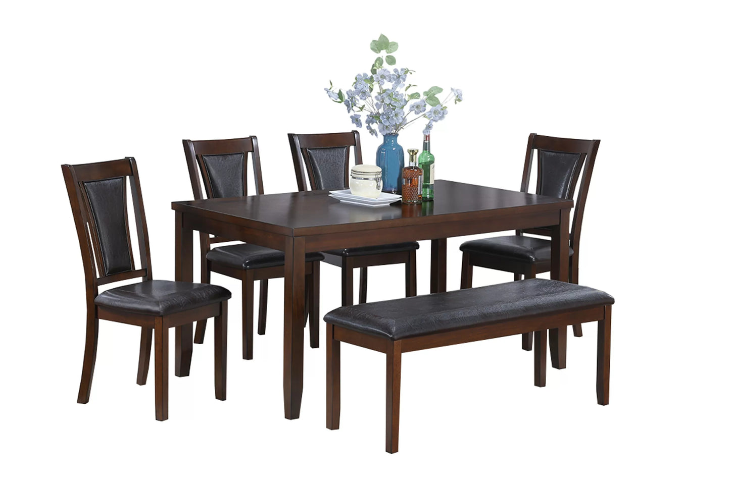 6-Pcs Dining Set Table + 4 Chairs + Bench