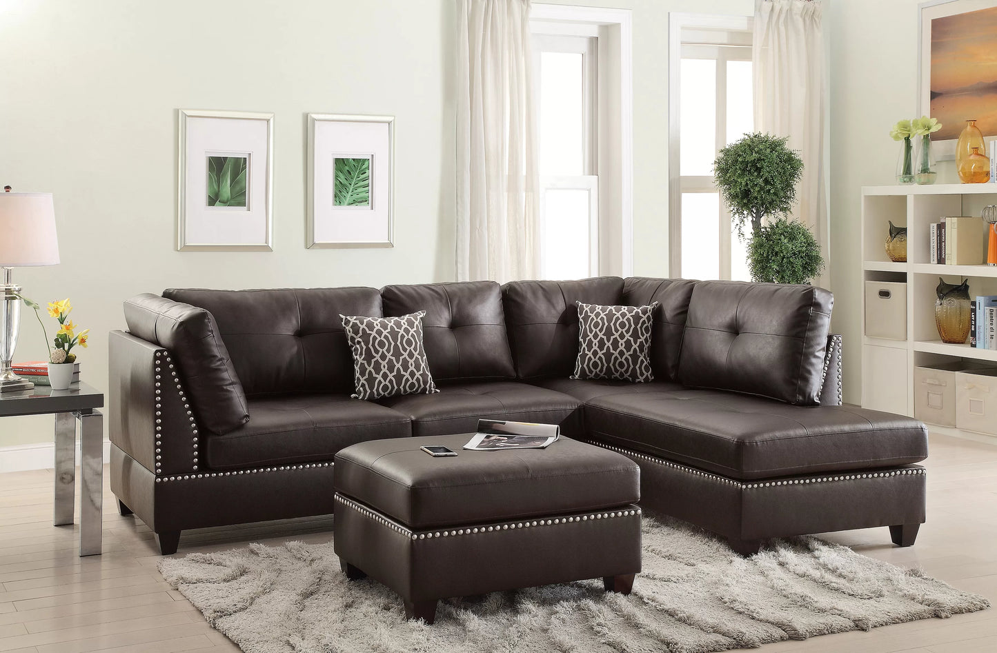 3-Pieces Reversible Sectional Sofa Set