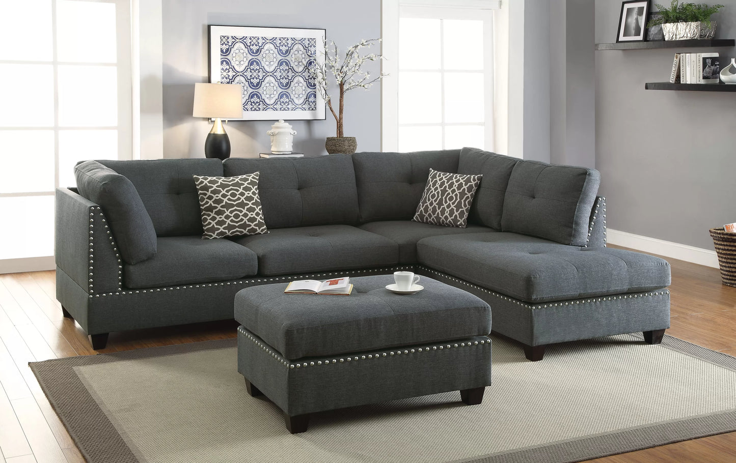 3-Pieces Reversible Sectional Sofa Set