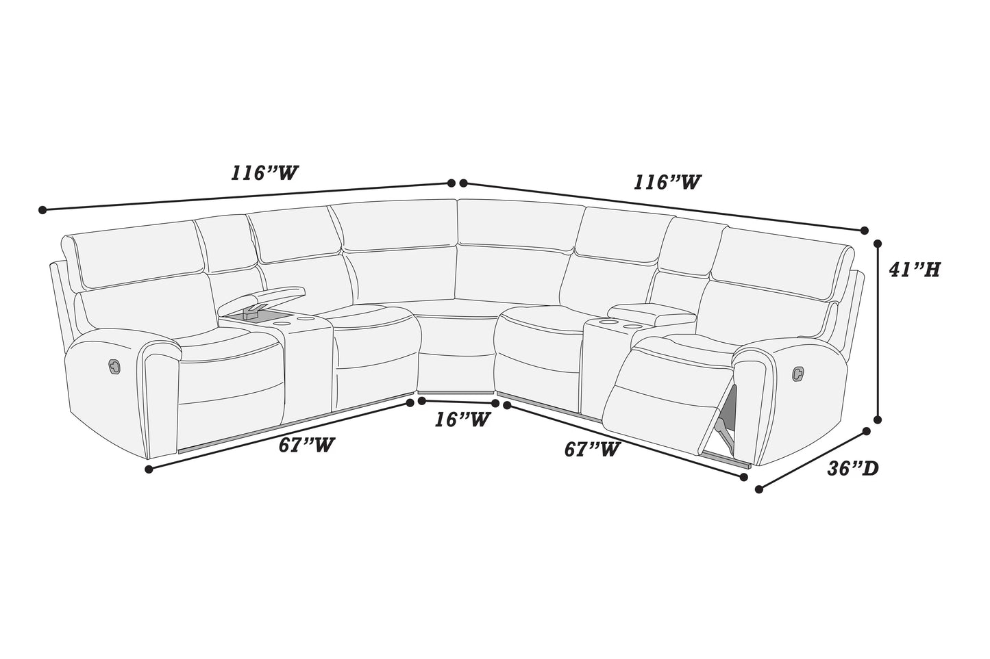 Manual Mechanism Reclining Sectional Sofa