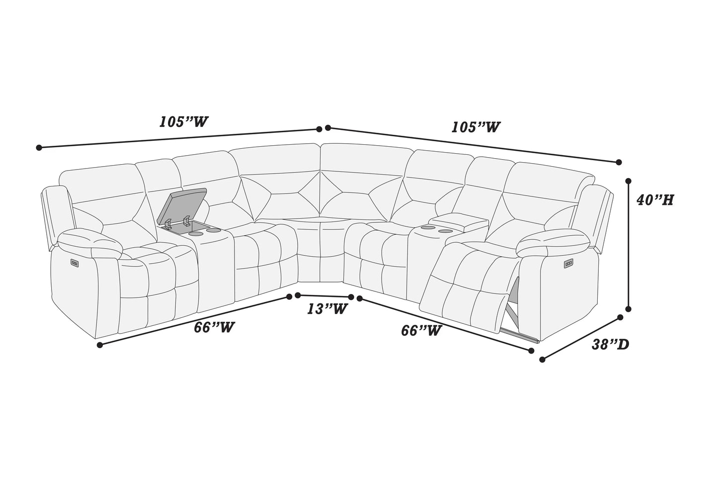 Manual & Power Mechanism Reclining Sectional Sofa