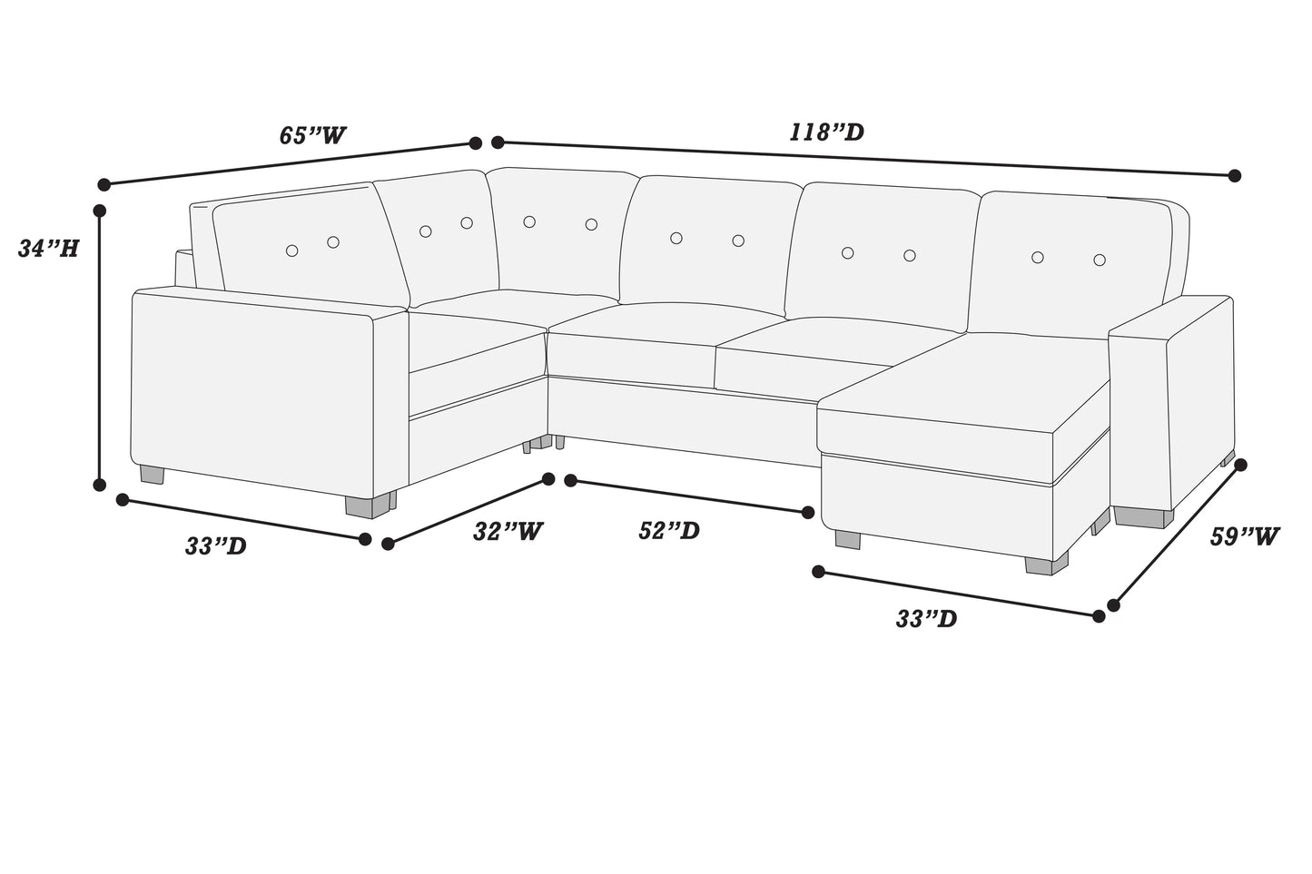 3-Pieces Sectional Sofa