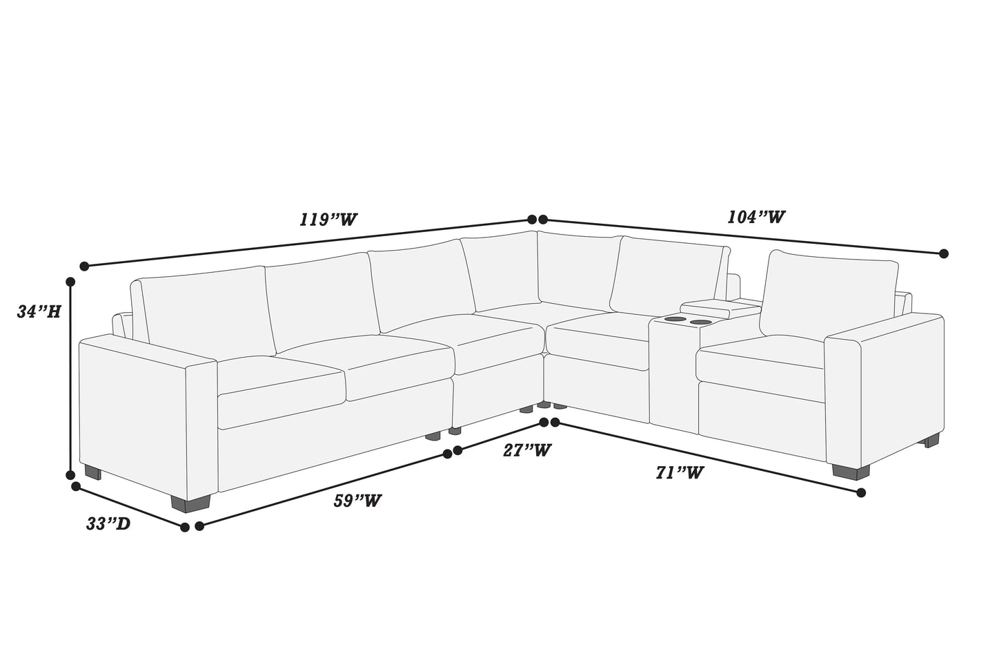 4-Pieces Reversible Sectional Sofa