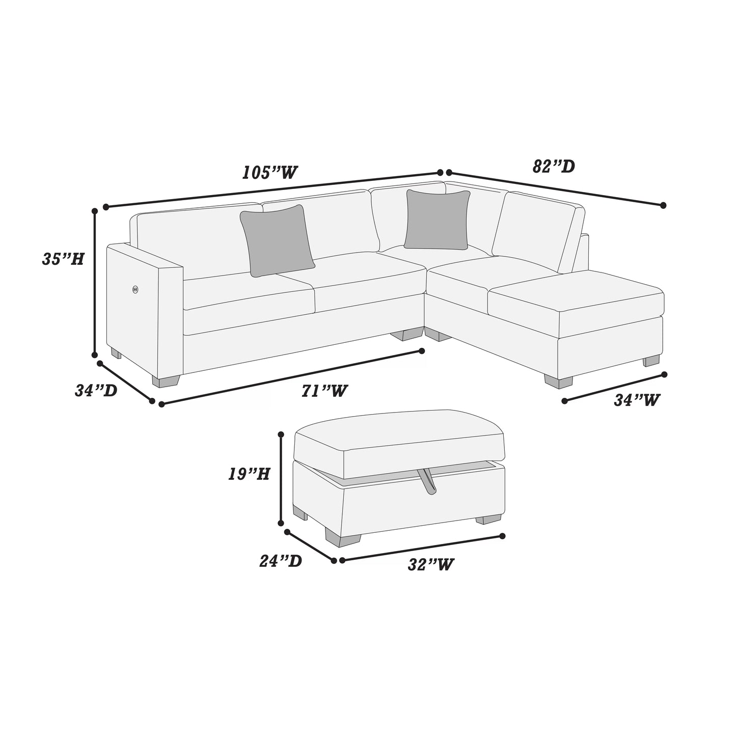 3-Pieces Reversible Sectional Sofa Set