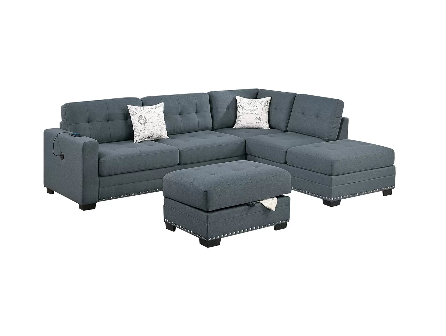 3-Pieces Reversible Sectional Sofa Set