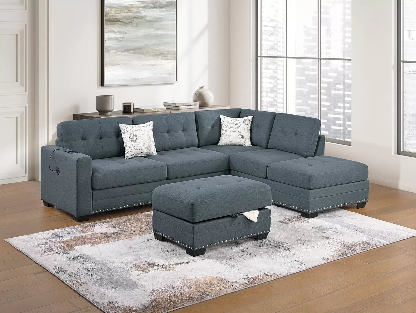 3-Pieces Reversible Sectional Sofa Set