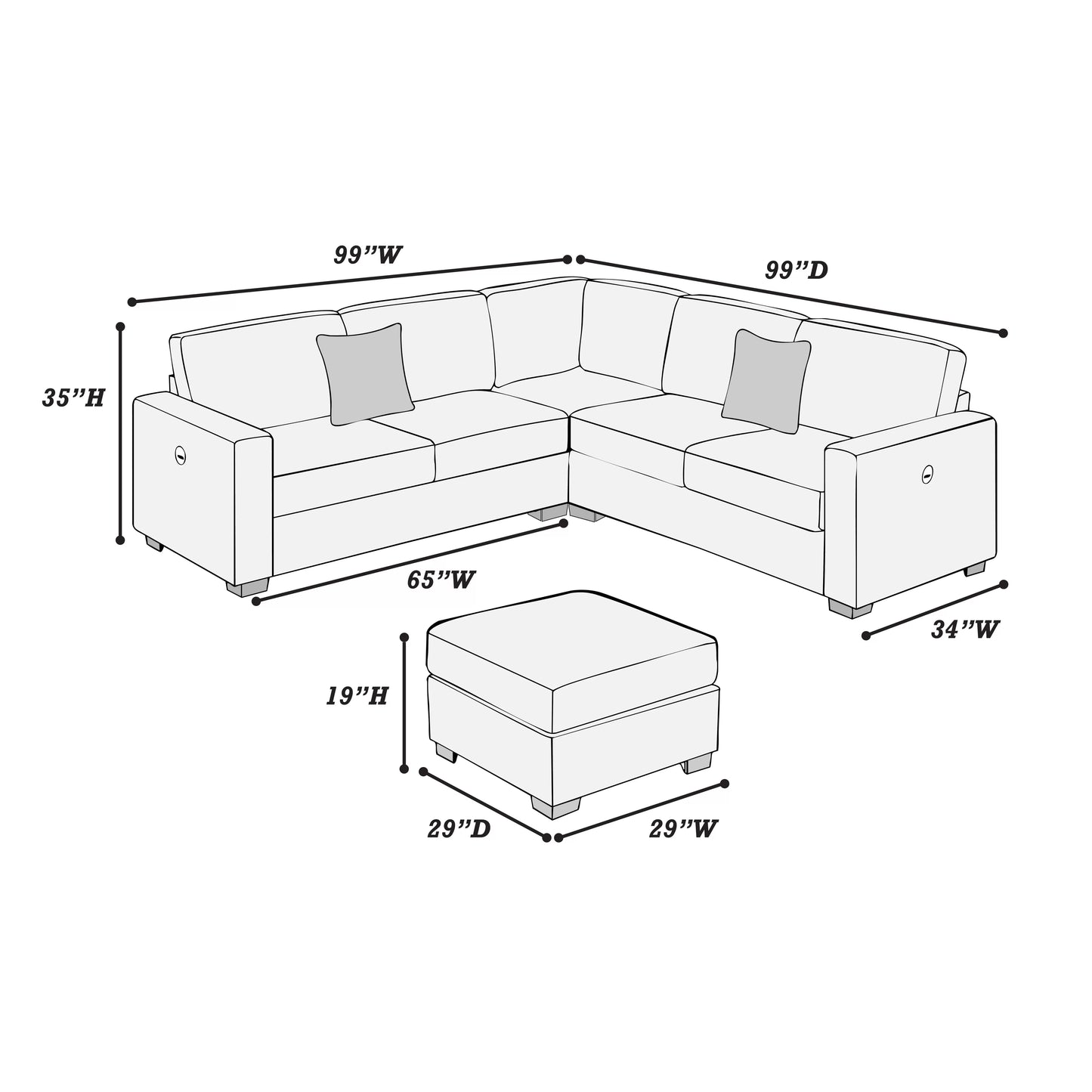 4-Pieces Sectional Sofa Set