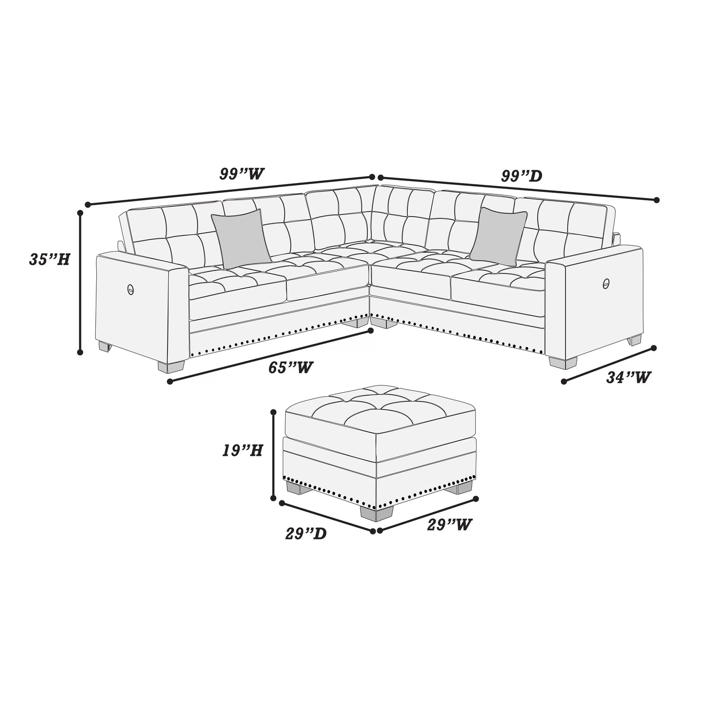 4-Pieces Sectional Sofa Set