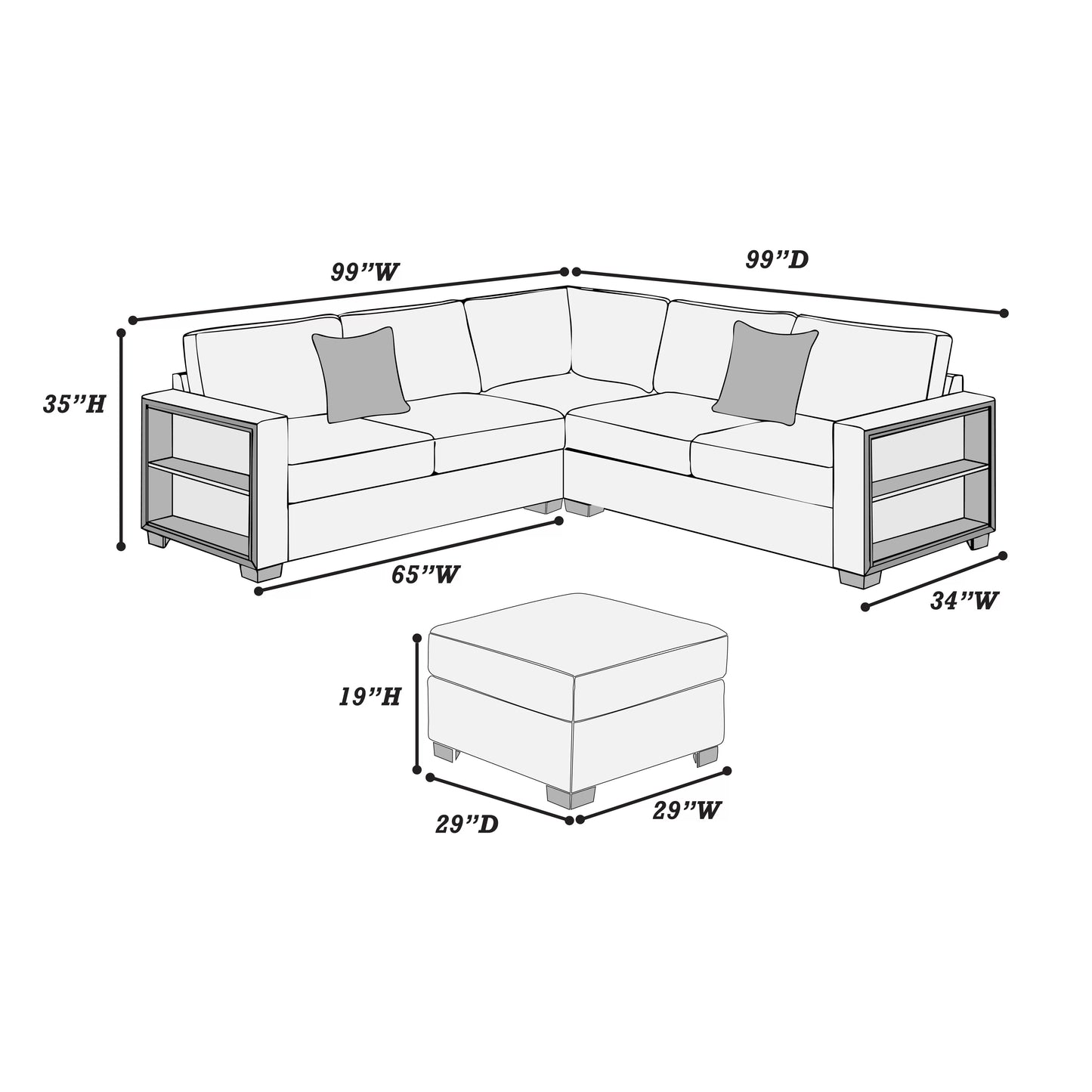 4-Pieces Sectional Sofa Set