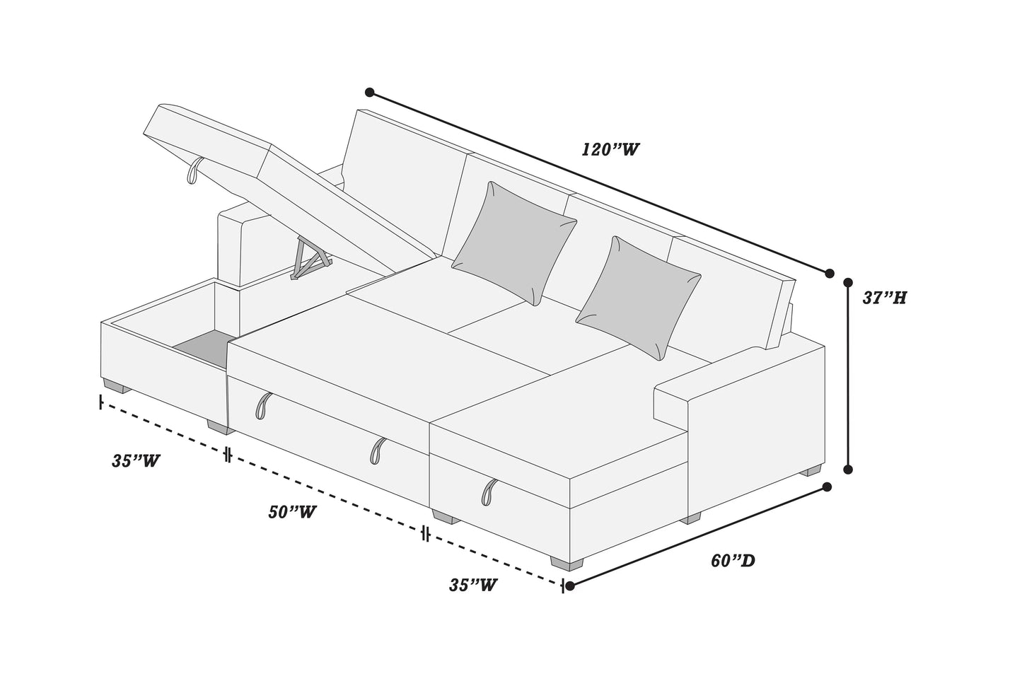 3-Pieces Convertible Sectional Sofa