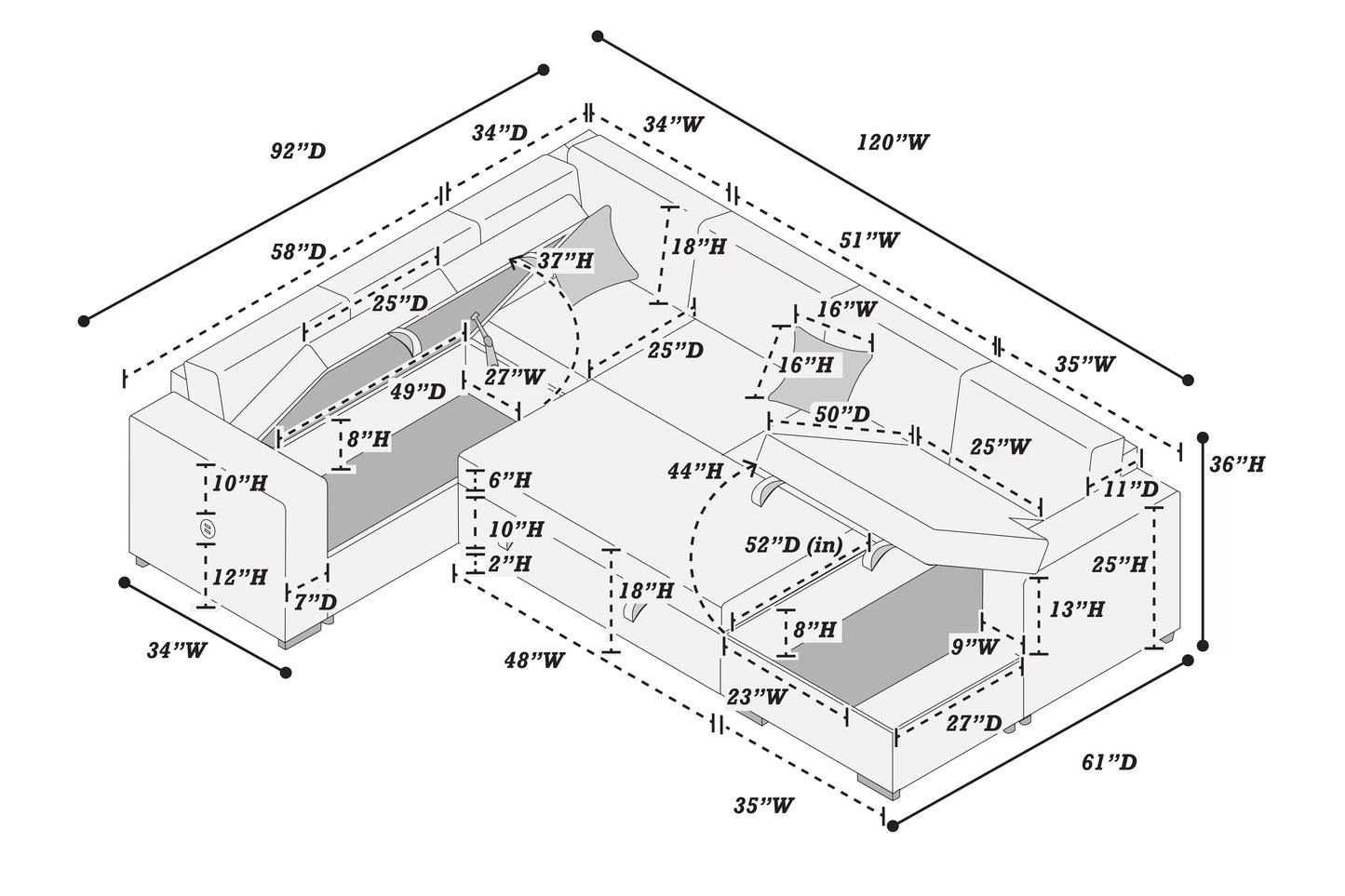 4-Pieces Convertible Sectional Sofa