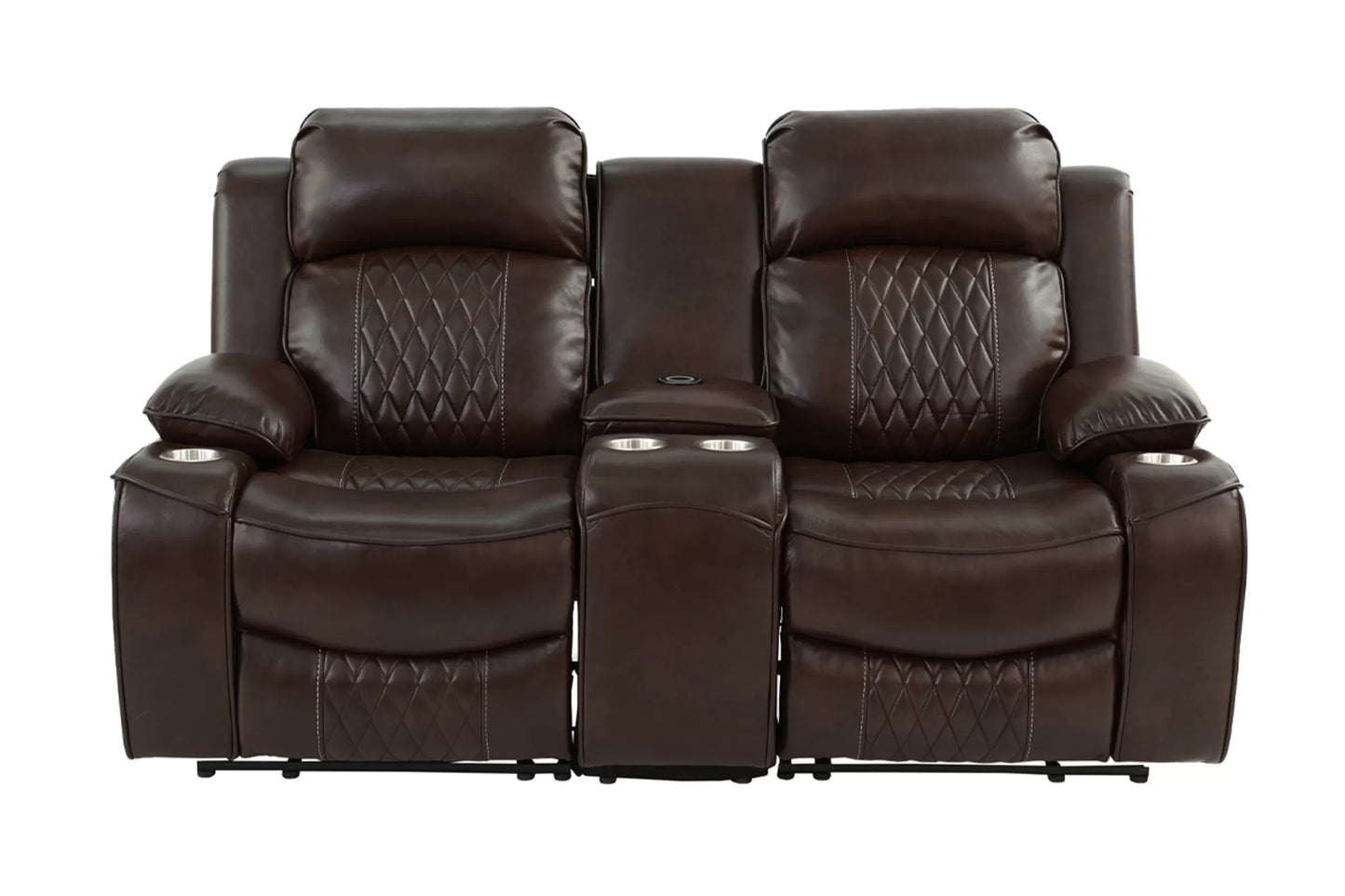 Recliner Loveseat, Brown, Charcoal, Gel Leatherette, Power Mechanism & Usb Charger
