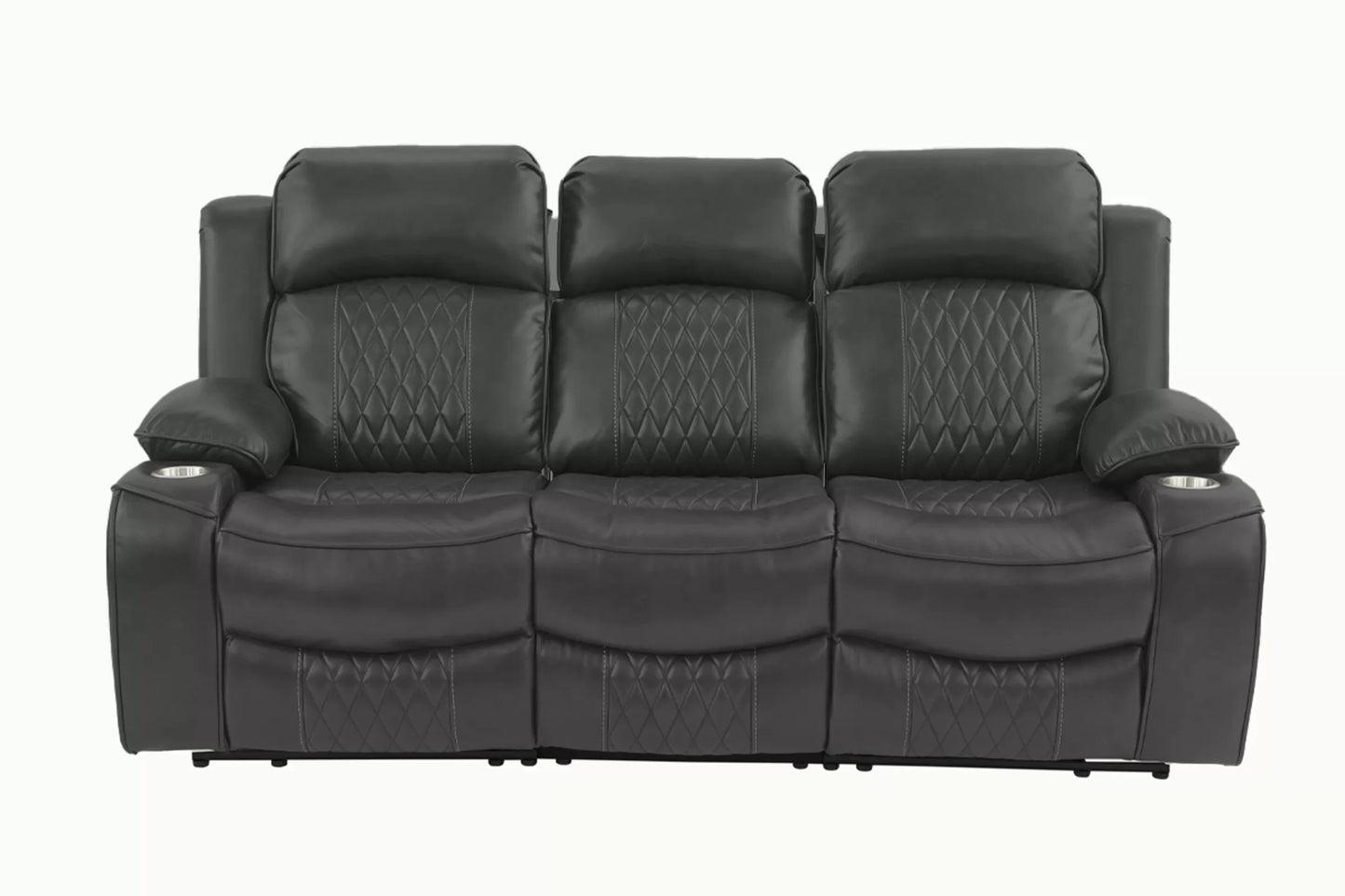 Sofa, Brown, Charcoal, Gel Leatherette, Power Mechanism & Usb Charger