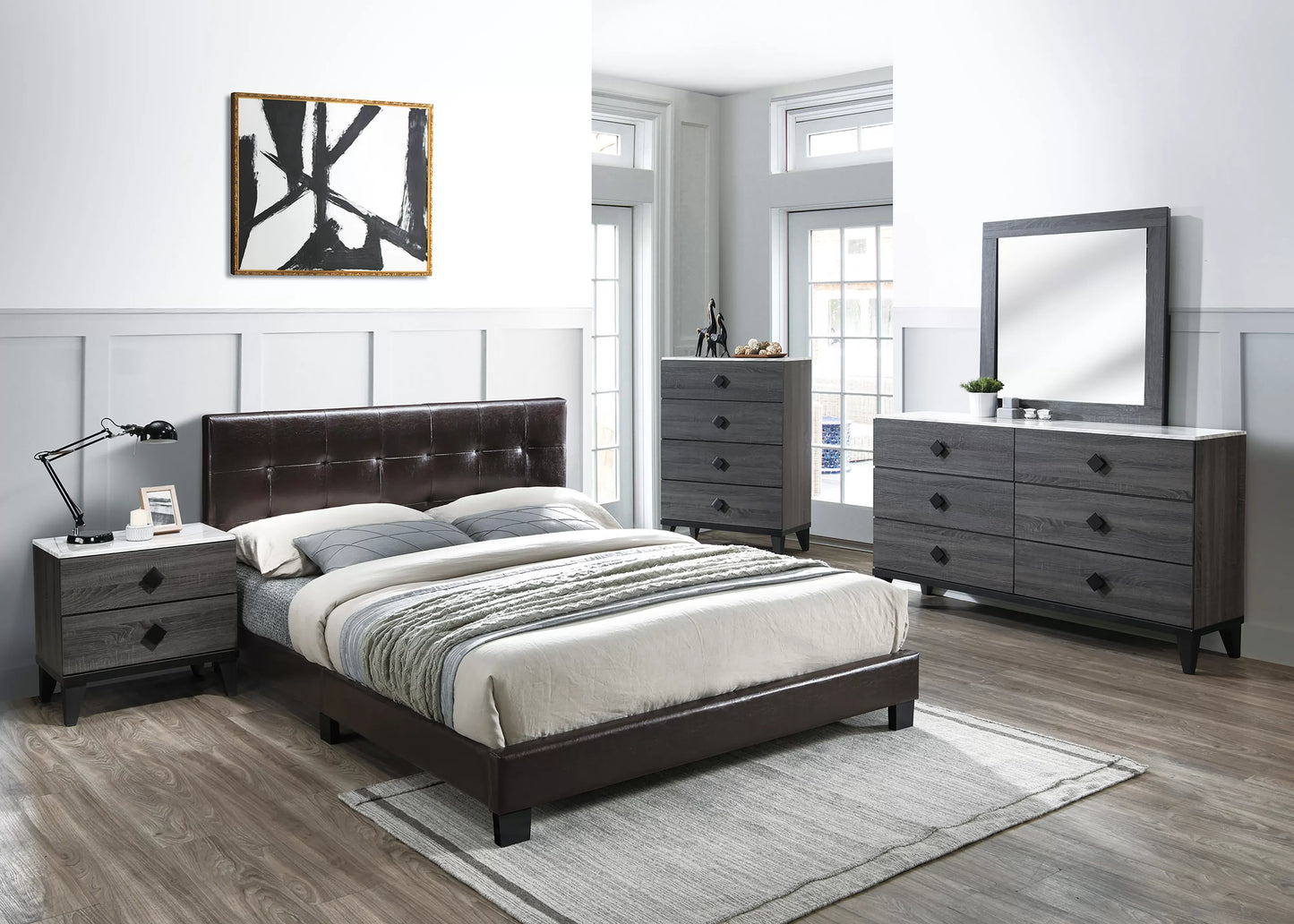 Twin/Full /Queen Size Bed, Faux Leather