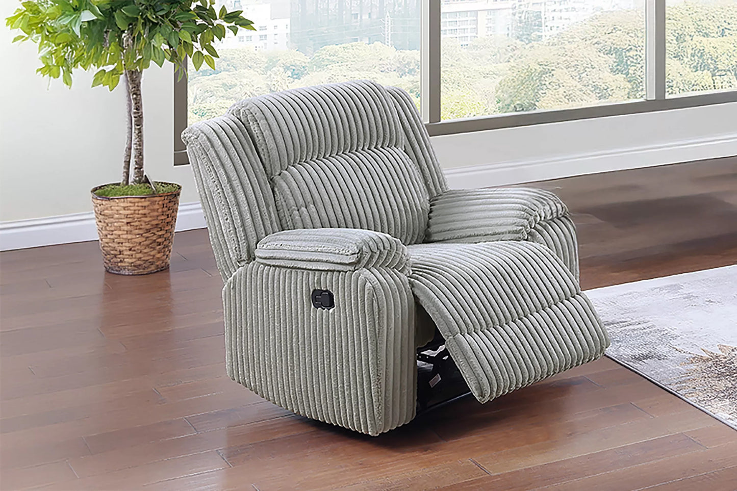 Single Recliner, Ash-Smoke, Fur-Like Corduroy