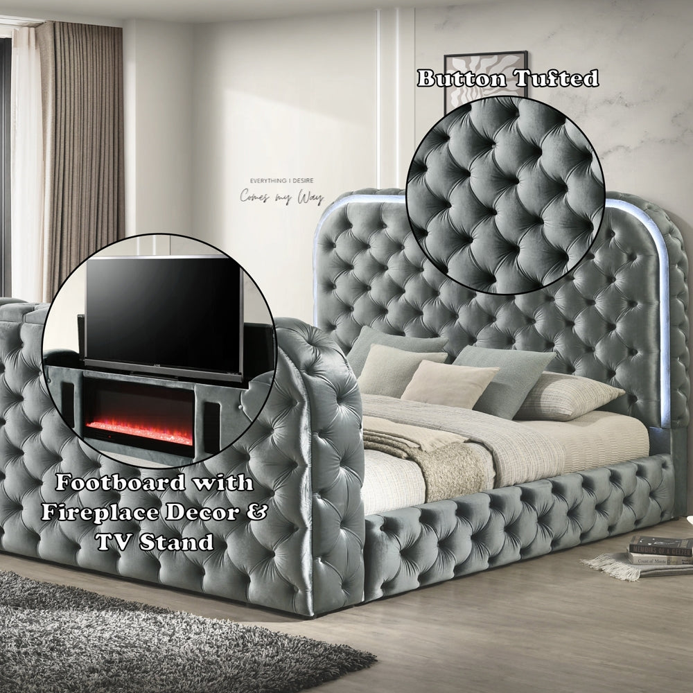Kana Queen/ E King Bed w/LED, Fireplace & TV Stand