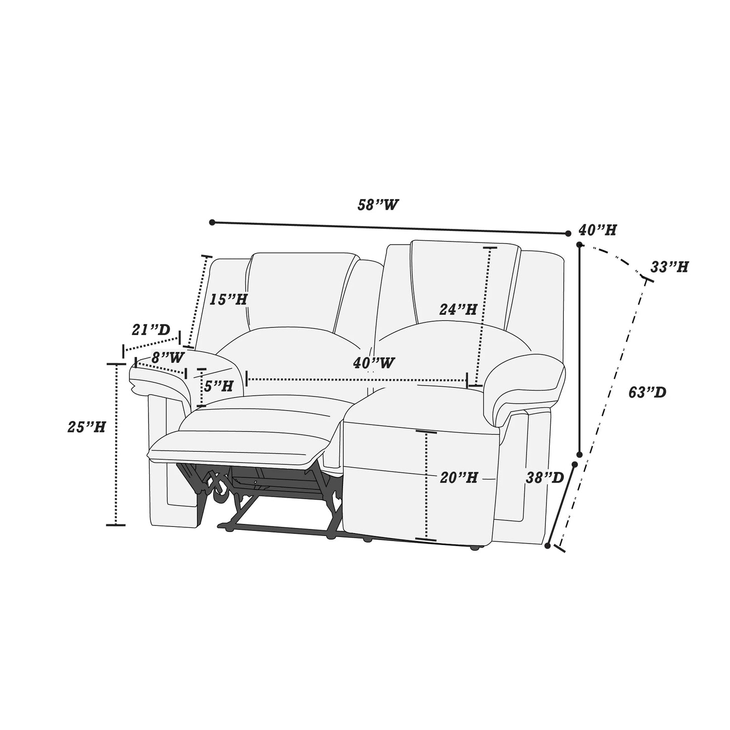 Recliner Loveseat, Black, Bonded Leather