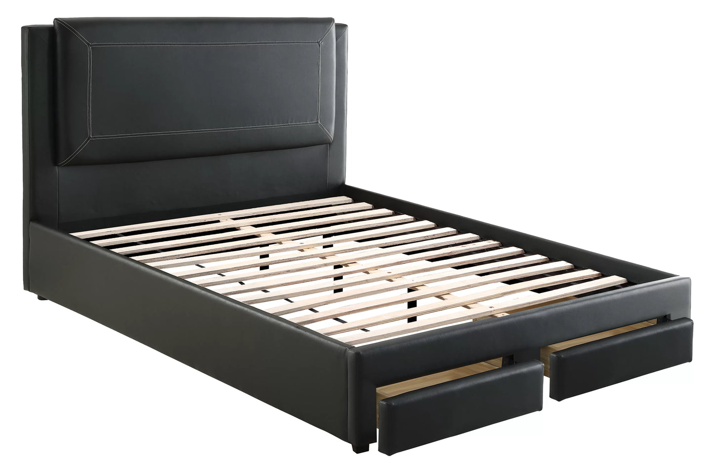 Full/Queen Size Bed, Faux Leather and Storage Drawers