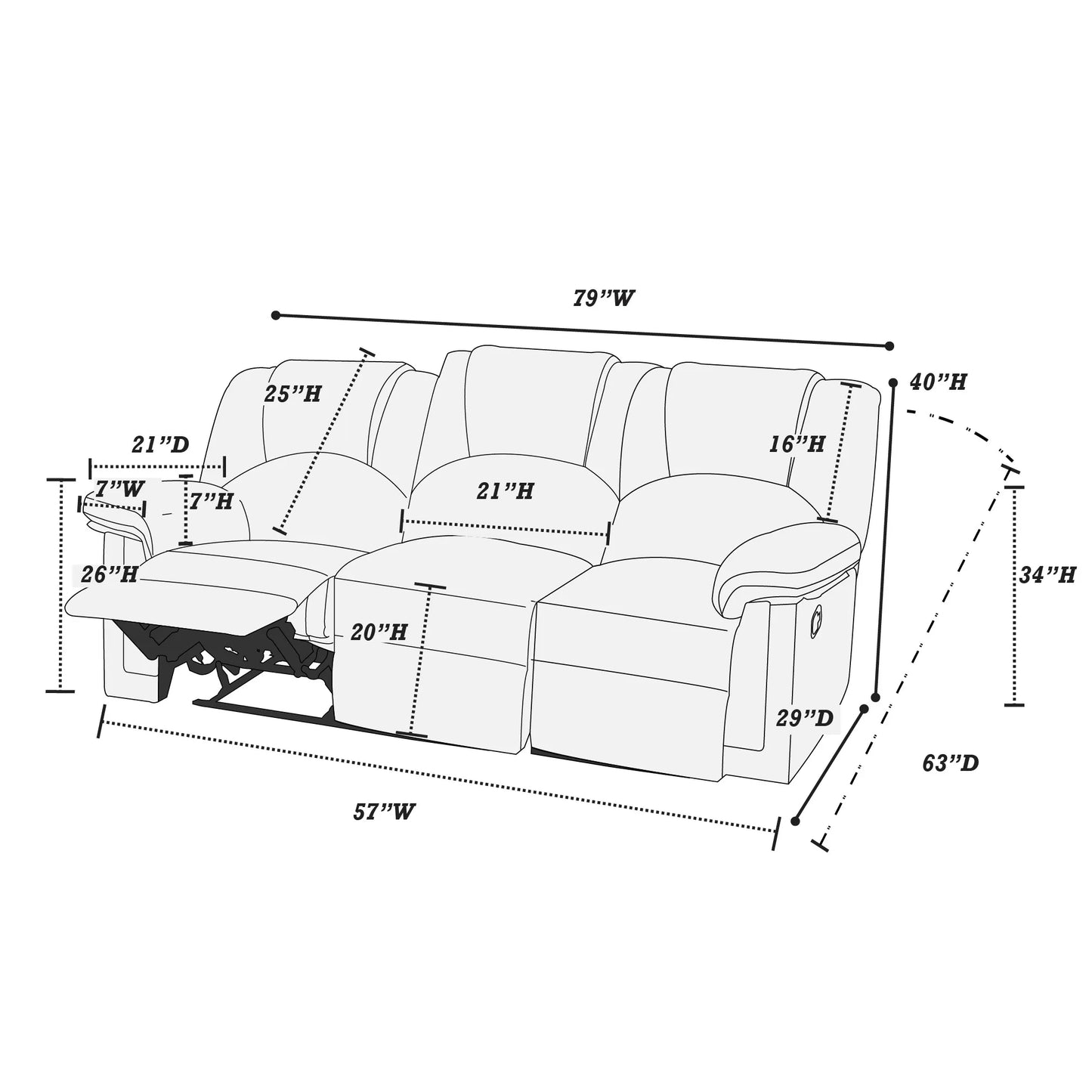 Sofa, Black, Bonded Leather