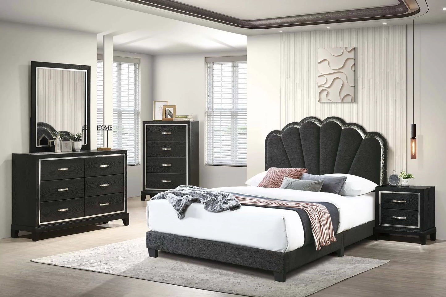 Twin/Full Size bed with Built-In LED Lights, Wool Fabric