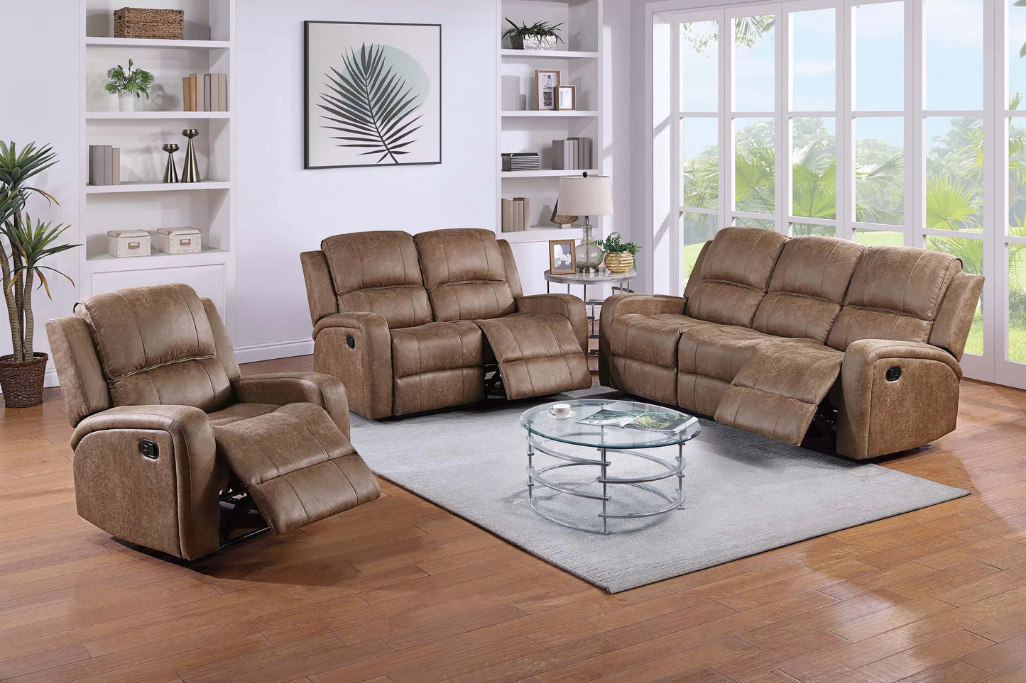 Single Recliner, Smoke-Chestnut, Leather-Like Fabric