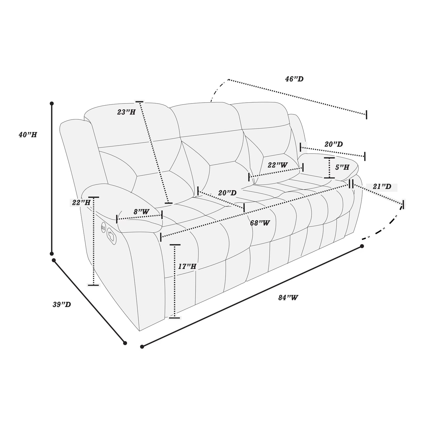 Manual Mechanism Reclining Sofa