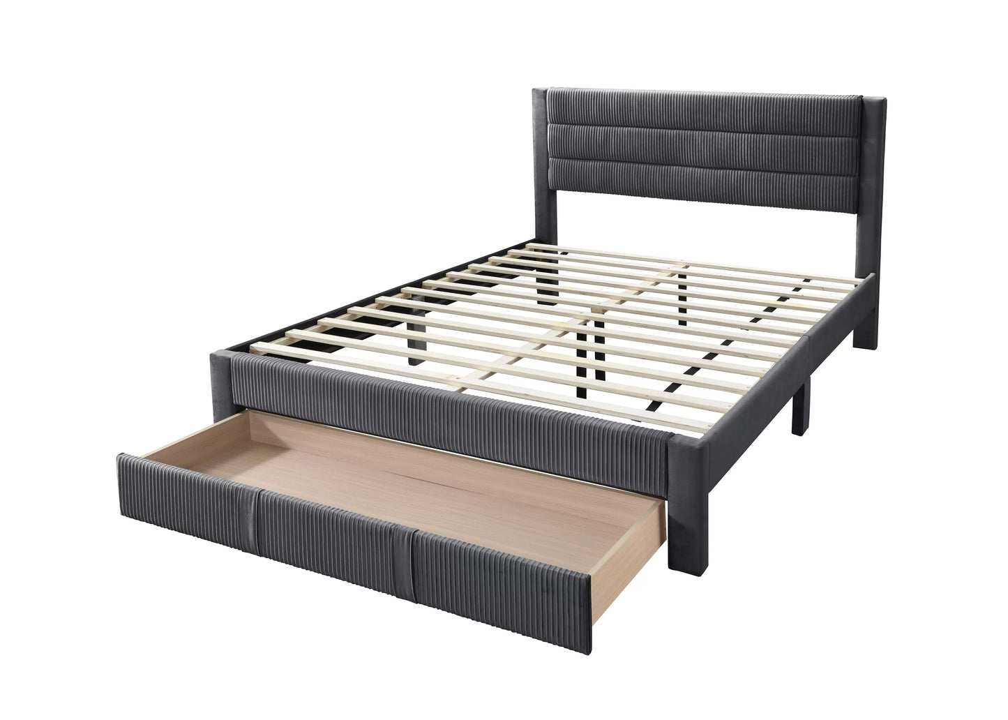 Full/Queen Size Bed, Corduroy and Storage Drawers