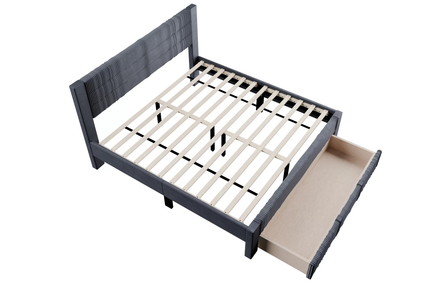 Full/Queen Size Bed, Corduroy and Storage Drawers
