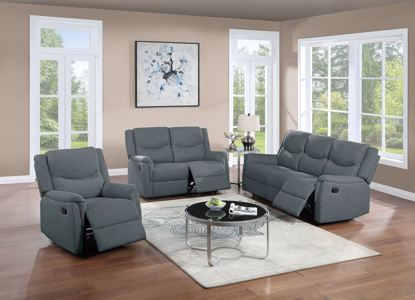 Single Recliner, Dark Gray-Sincere Bone, Burlap-Like Fabric