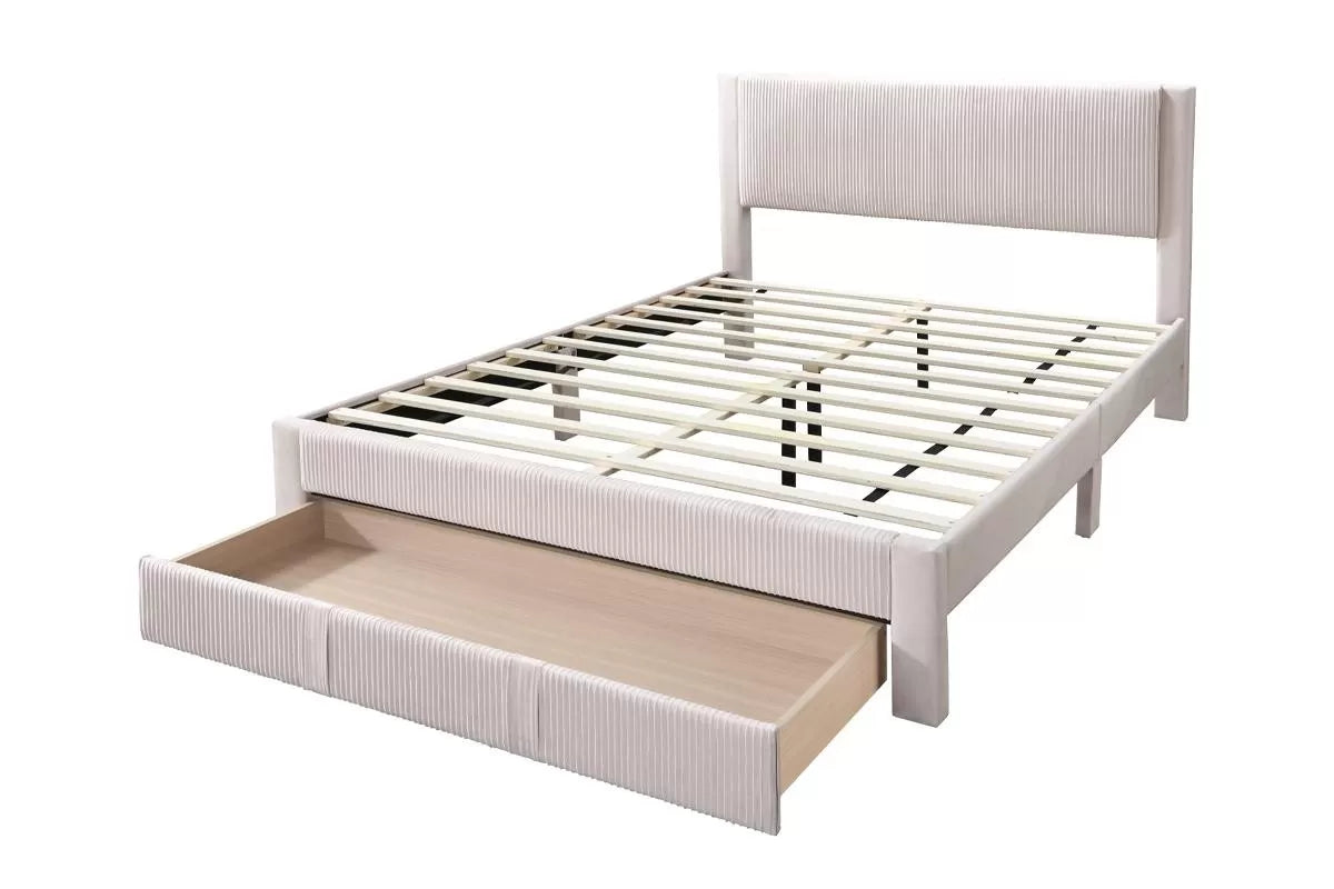 Full/Queen Size Bed, Corduroy and Storage Drawers
