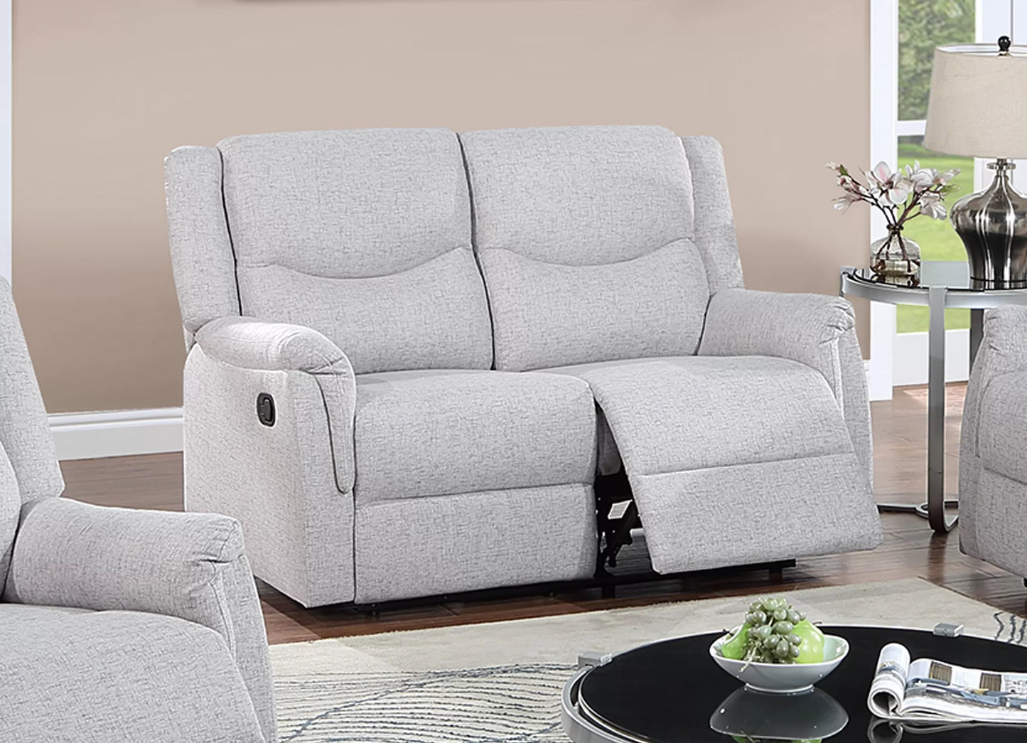 Recliner Loveseat, Dark Gray-Sincere Bones, Burlap-Like Fabric