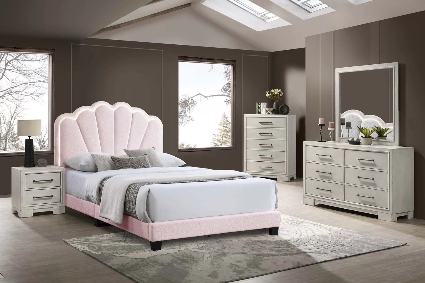 Twin/Full Size bed with Built-In LED Lights, Wool Fabric